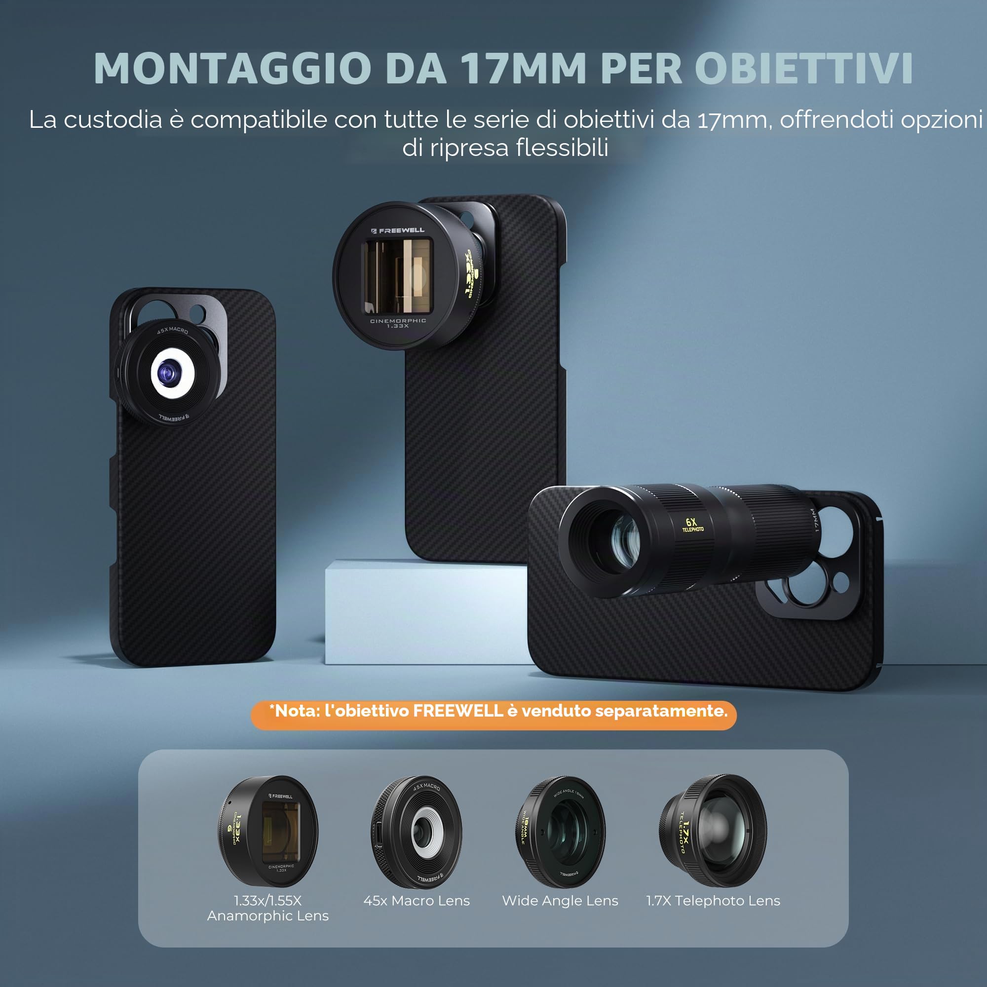 FREEWELL Custodia Pro Filmmaker per iPhone 16 Pro - Filtri magnetici e supporto obiettivo da 17 mm nero