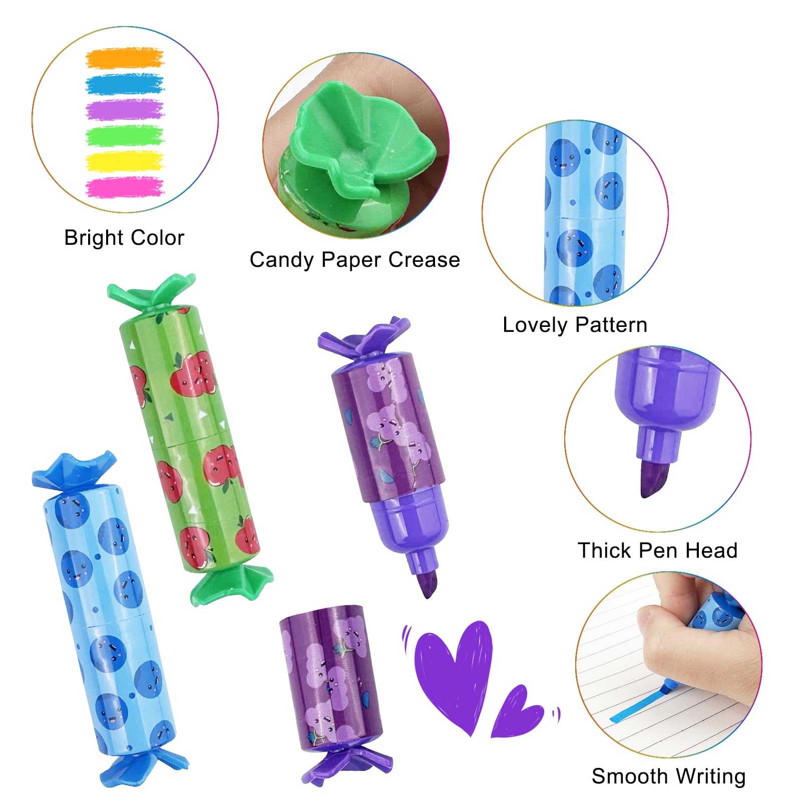 Set 24 Evidenziatori Pastello - Mini Evidenziatori A Forma Di Caramella Per Bambini - Foto 12