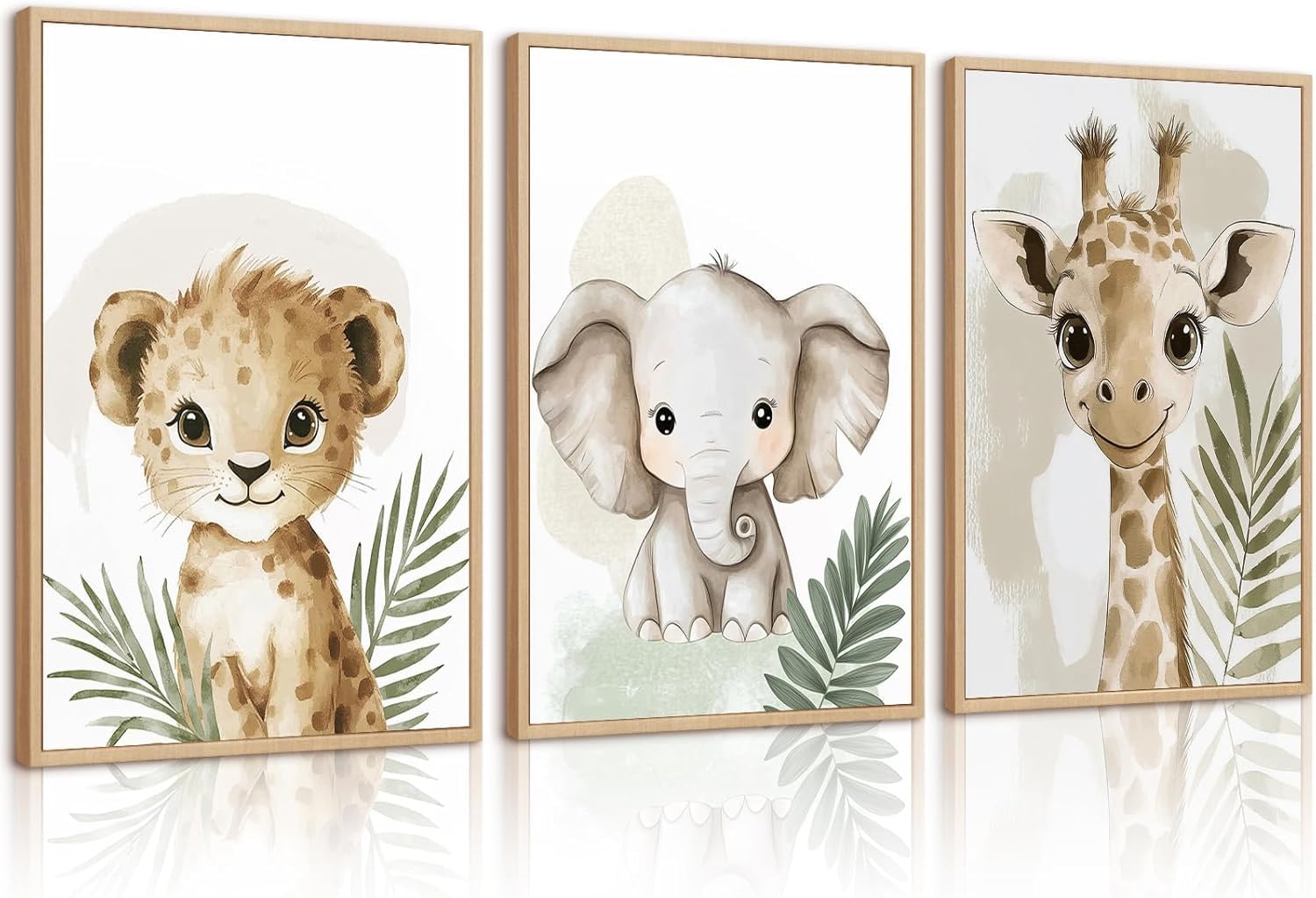3 Laminas Animales Safari 30X40CM Cuadros Habitacion Infantil Niño Jirafa Elefantes León Poster Animales Bebe Salva Lienzo Decorativo Infantil Laminas Decorativas Pared Bebe Niño sin Marco