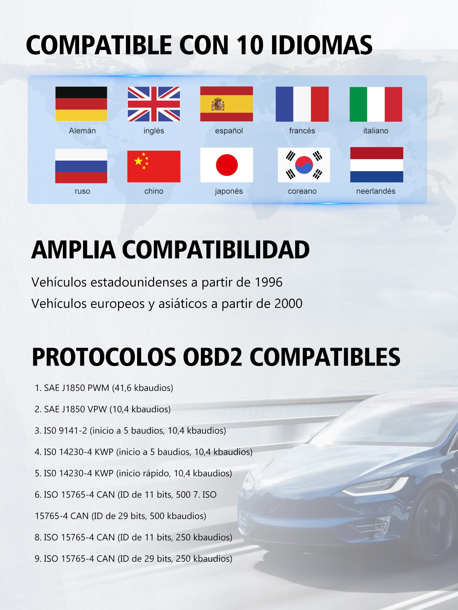 OBD2 Diagnosis Coche Scanner OBD: Máquina Diagnosis OBD2 Multimarca Apoya Español - Lector Diagnóstico para Borrar Códigos de Error Controlar Luz Motor Compatible BMW Mercedes Audi Vehículos OBDII