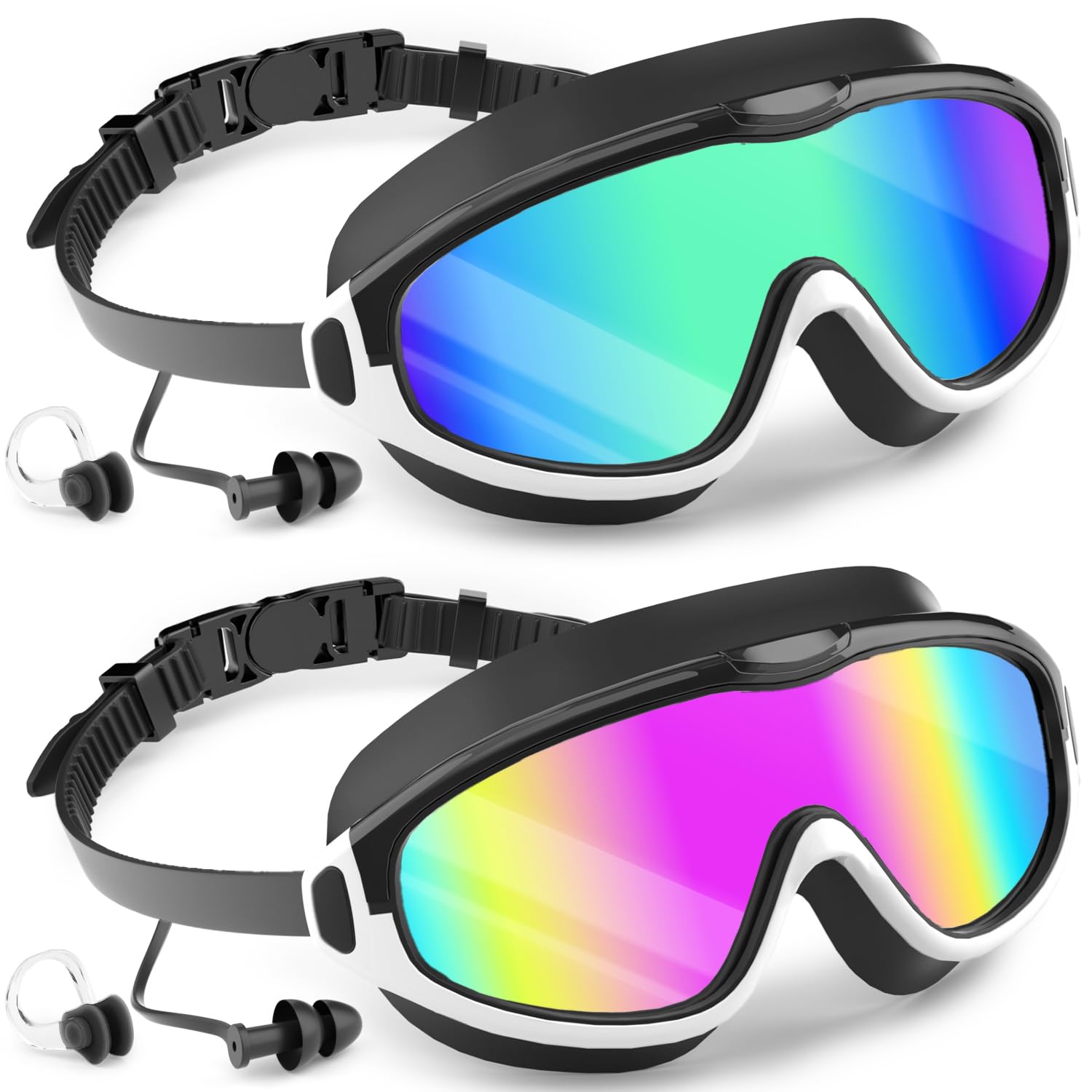 COOLOO 2 Pack Kids Swimming Goggles, Wide View No Leaking Kids Goggles 4-16, Anti-fog & Anti-UV Kids Swim Goggles for Girl Boys Youth