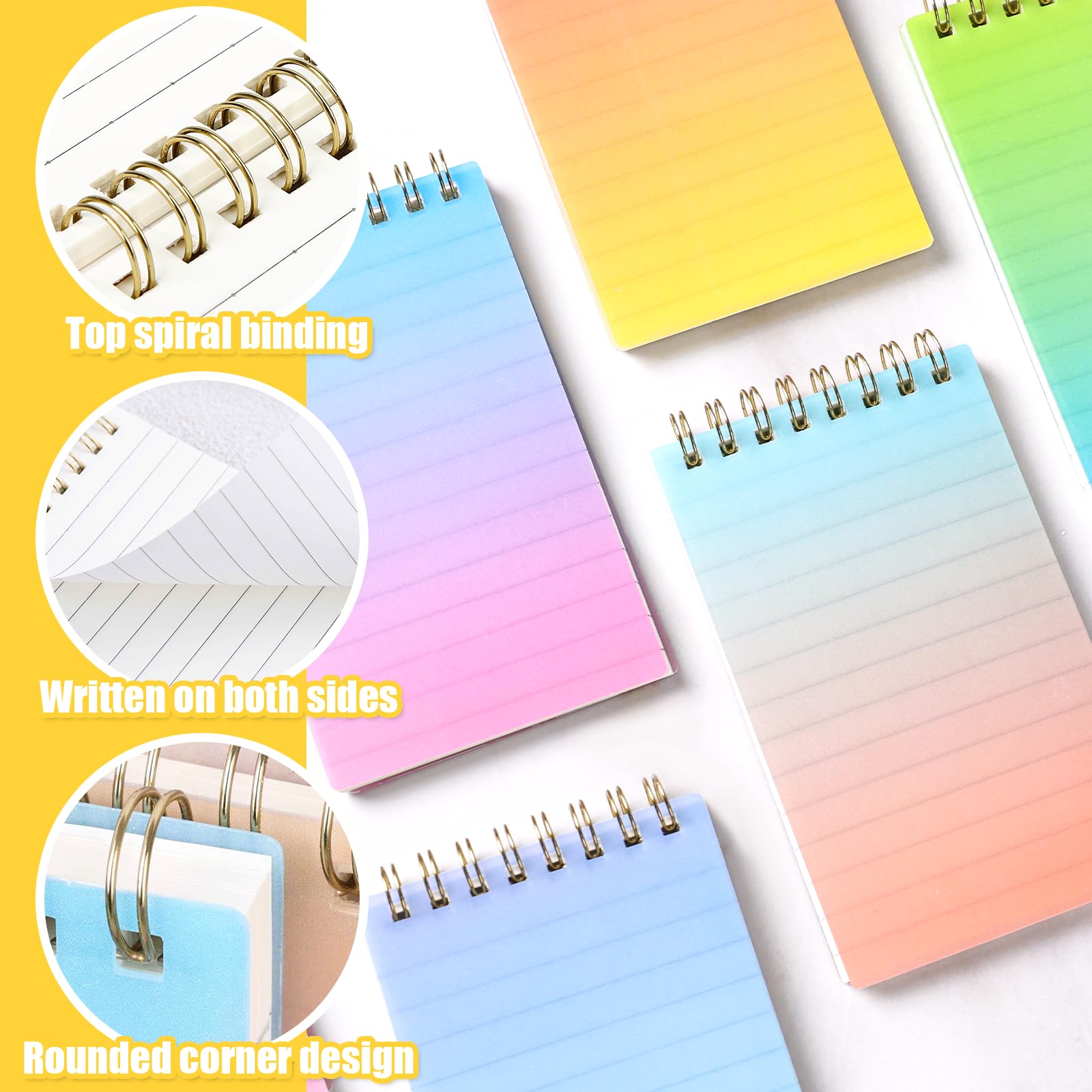 Koogel 8PCS Mini Pocket Notepads,Portable Spiral Notebooks College Ruled Notebooks Gradient Design for Women Gift Office School Supplies,7.6 x 12.7cm - Image 3