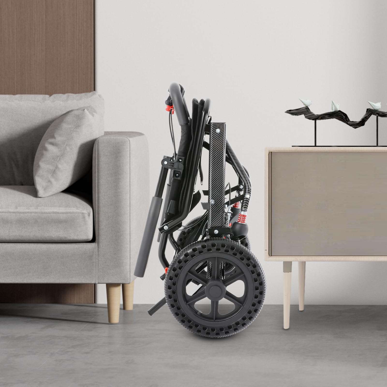 Silla de ruedas plegable de viaje, silla de ruedas de tránsito con reposapiés y reposabrazos giratorios de 270°, ligera, de aluminio, para adultos mayores, hasta 100 kg
