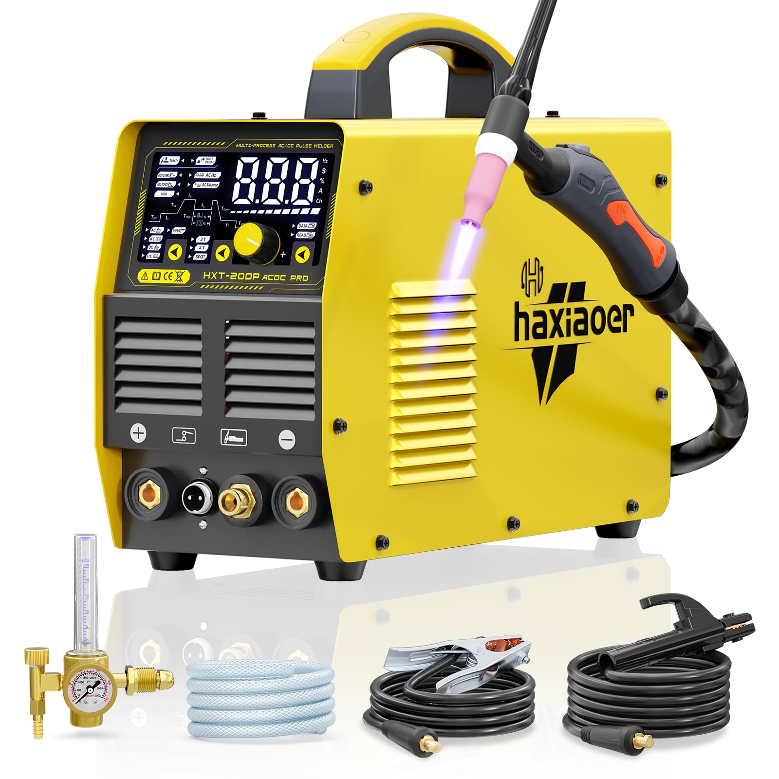 HAXIAOER 200A AC DC TIG Welder with Pulse, [Large LED Display] 6 In 1 Aluminum TIG Welder With AC Pulse TIG/AC TIG/DC Pulse TIG/HF TIG/ARC/Spot TIG,