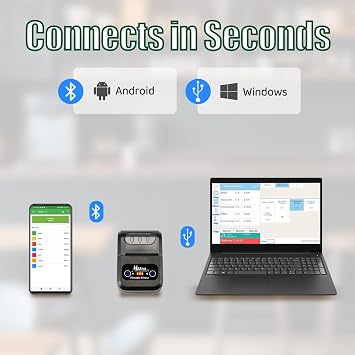2 1/4 Portable Thermal Receipt Printer with USB Bluetooth Multiple Connections Tablet POS Cash Register Mobile Printing with Rechargeable Battery for Retail Restaurant Support Windows Android MAC