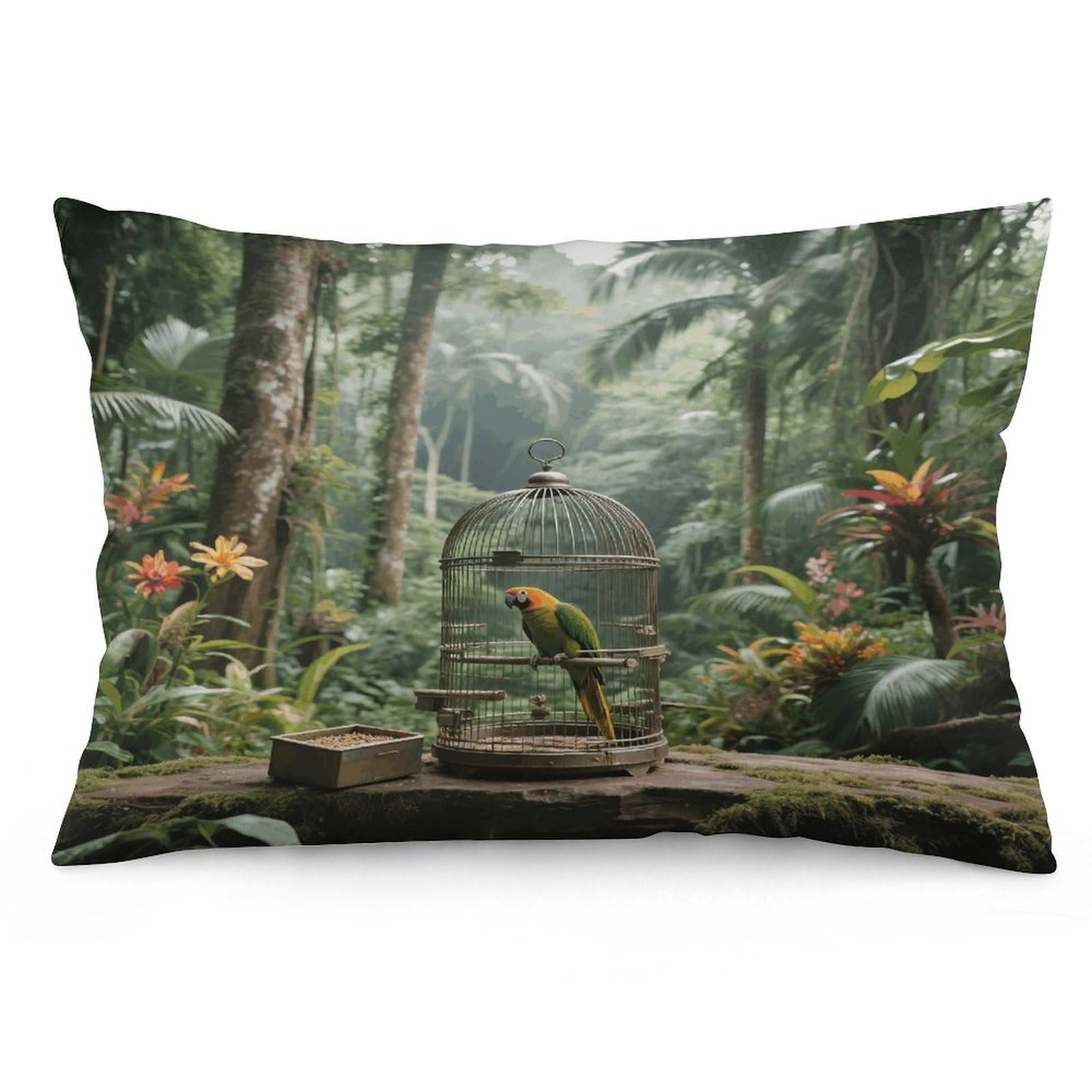 Parrot in Rainforest Throw Pillow Cover Soft Pillow Case Decorative Lumbar Pillow Cover Cozy Throw Pillowcase Polyester Rectangular Cushion Case Decor for Couch Sofa Bed