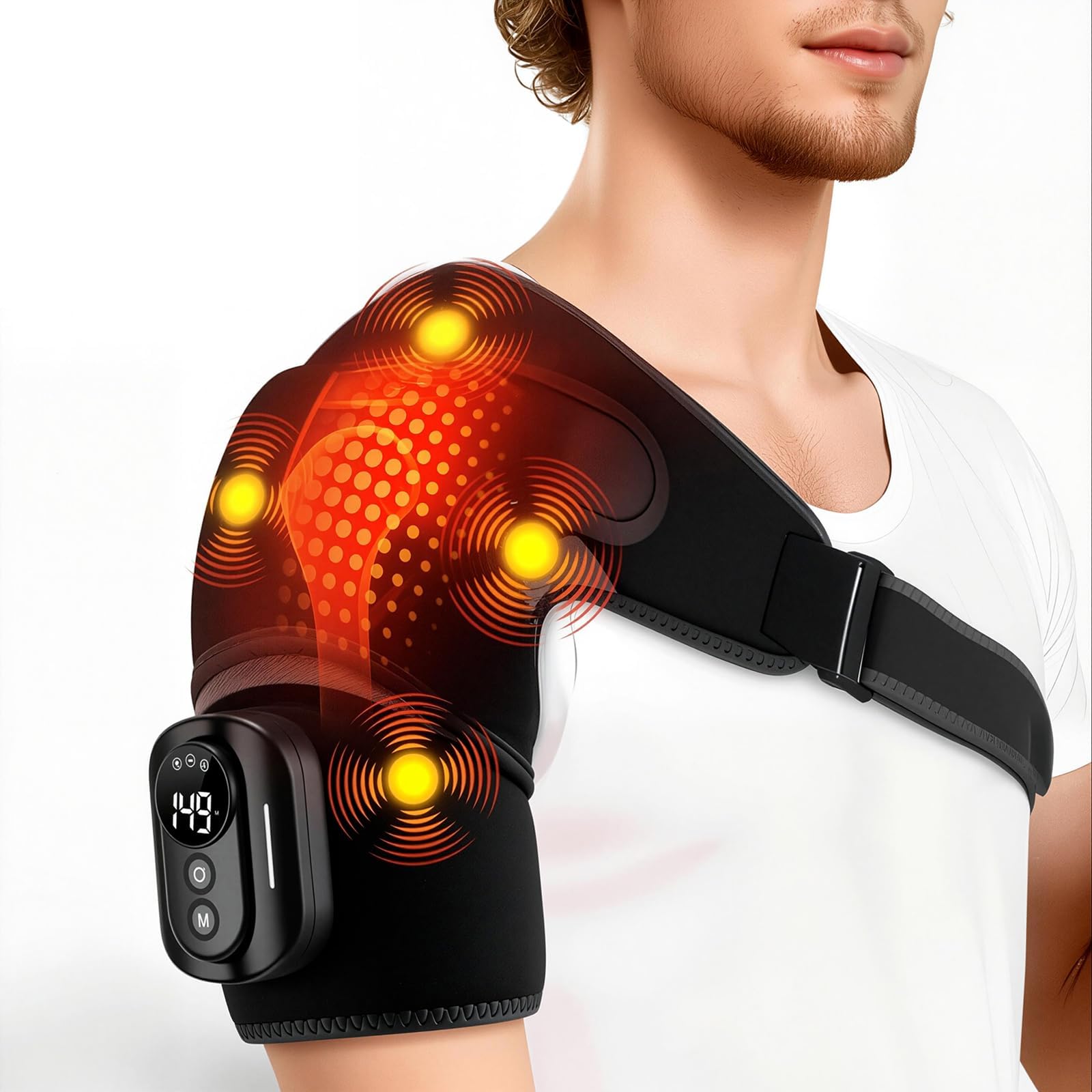 Triple Methode - Massaggiatore Per Spalle Triple Method,Massaggiatore per Spalle e Spalle con Massaggi, con 5 Livelli di Riscaldamento e 5 modalità di Vibrazione, Batteria da 5000 mAh