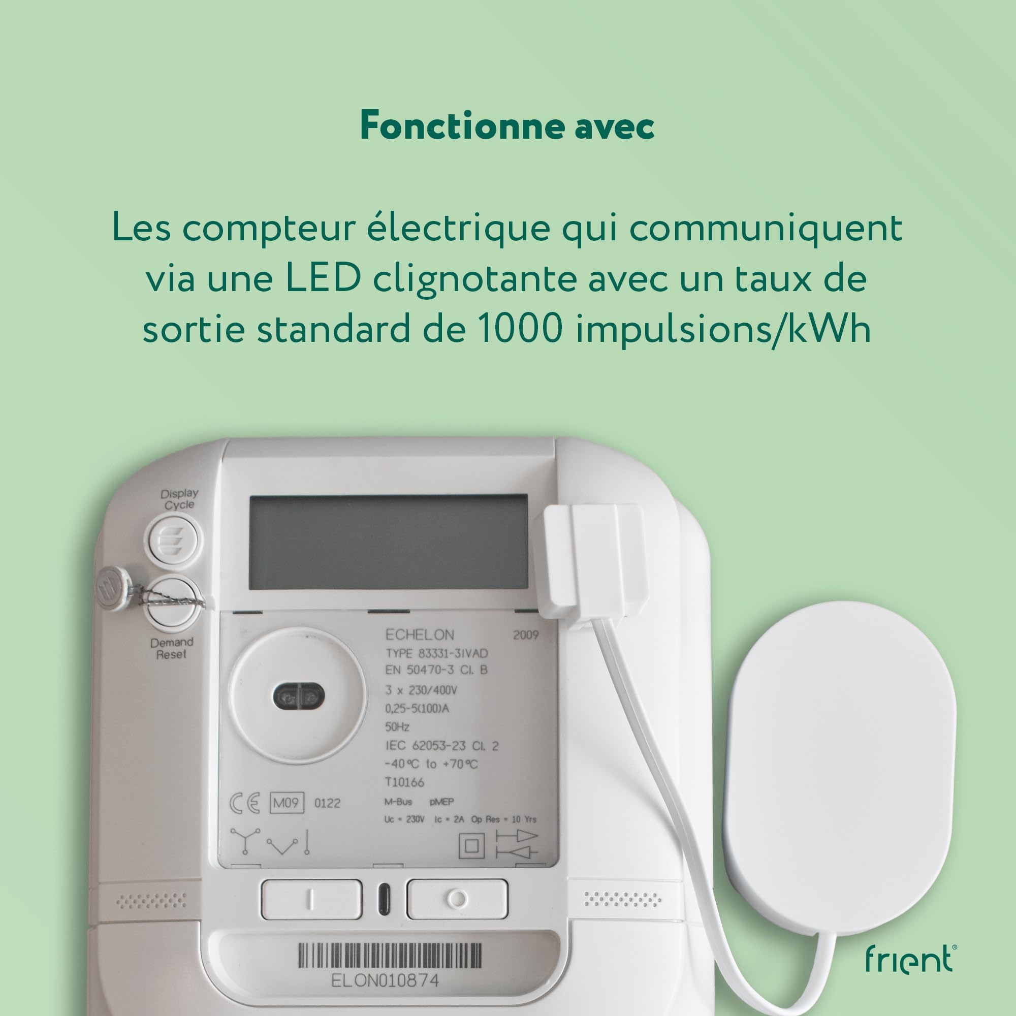 frient Interface de Compteur Électrique 2 LED - Suivi Consommation - Zigbee | Interface pour compteurs électriques à impulsions LED - Compatible avec Homey, SmartThings et Home Assistant