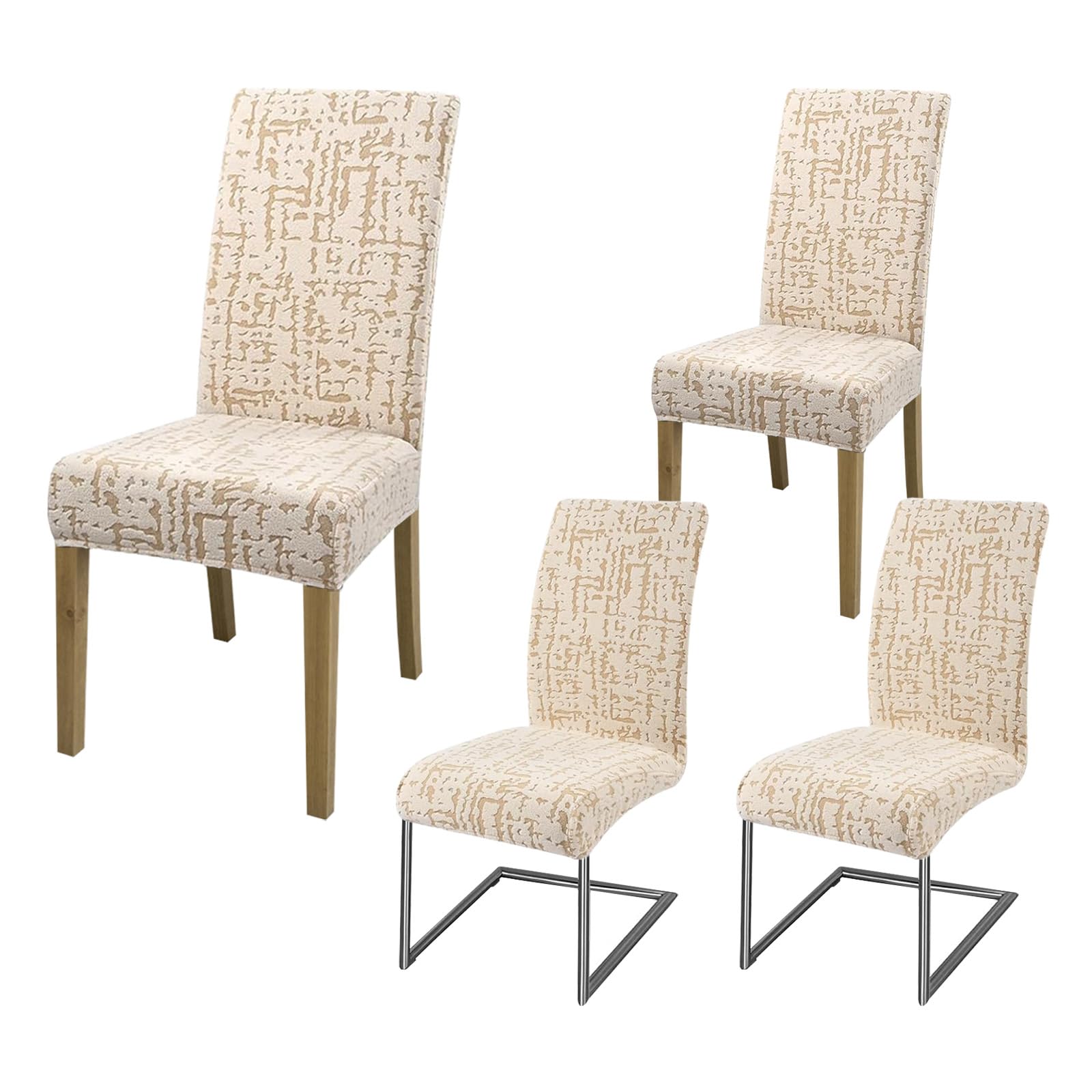BOYIFEIJIE Stuhlhussen 4er Set / 6er Set, Stretch Stuhlhussen Elastisch, Universelle Stuhlhusse Abnehmbar & Waschbar, Stuhlbezug für Esszimmer, Hochzeit, Bankett & Party (Beige, 4 Stück)