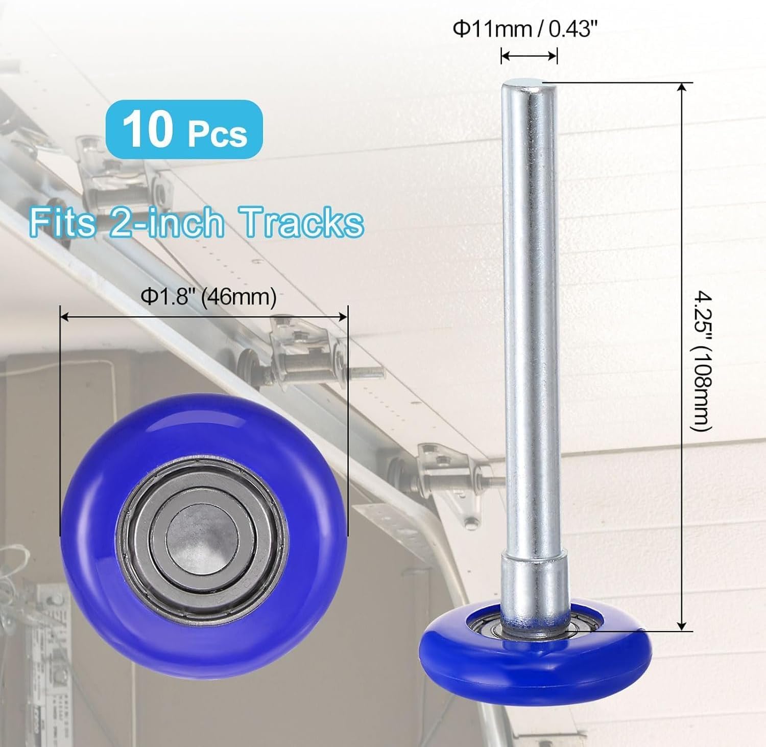 Linwnil Juego de bisagras de rodillos para puerta de garaje, soporte de tornillo, cuerda de alambre, piezas de repuesto de nailon azul, ruedas silenciosas de alta carga 6200RS para puertas de 40.6 x