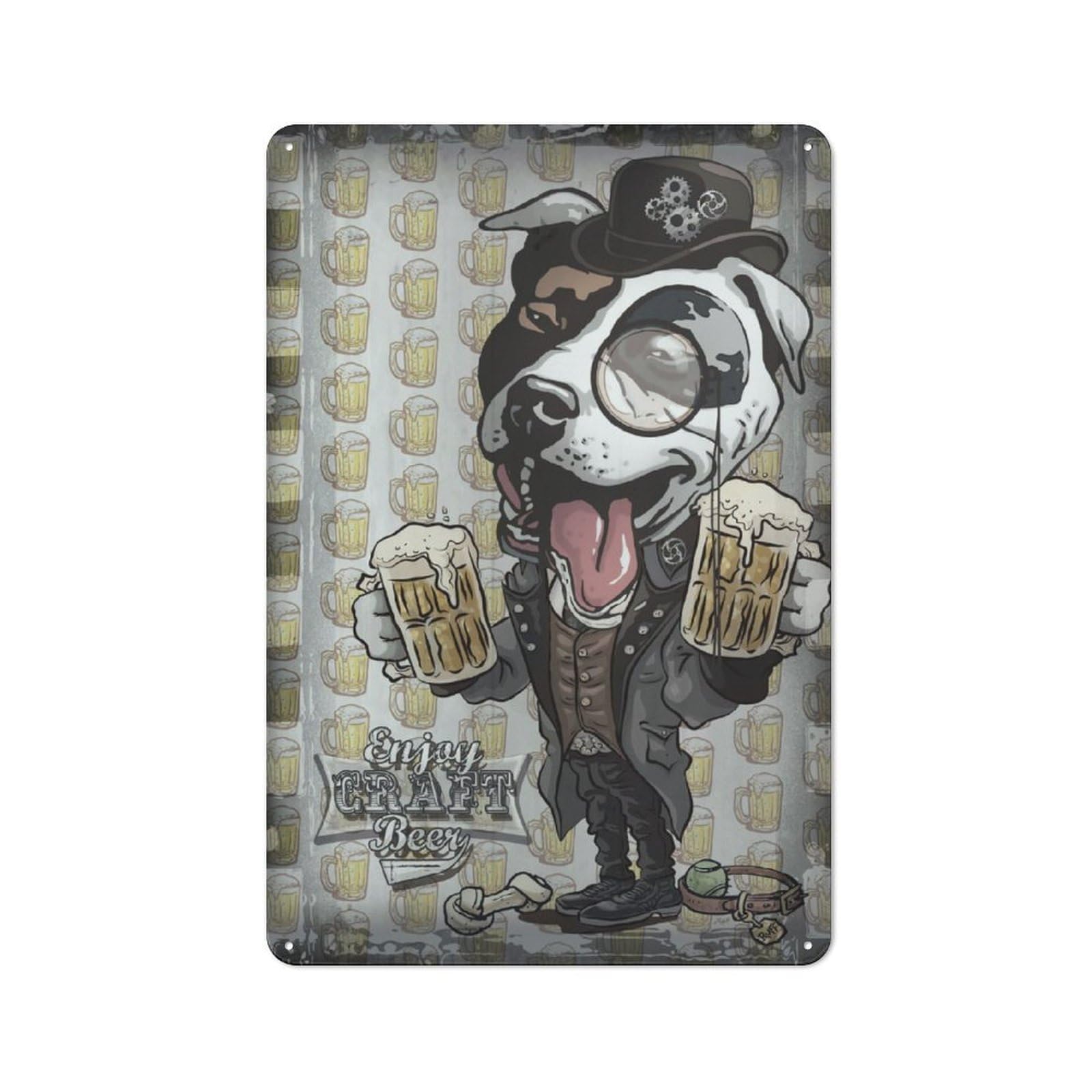 Junmoney Pit Bull Enjoy Craft Beer Nostalgic Metal Wall Sign 30X20cm, Bar Wall Plaque For Pub, Home Bar, Shed Or Man Cave