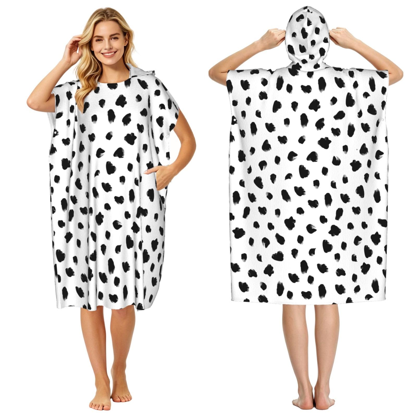 Poadnly Painterly Dalmatian Animal Print, Adult Hooded Beach Towel 90 x 110 cm,Changing Bath Robe, Surf Poncho Towel For Women Men