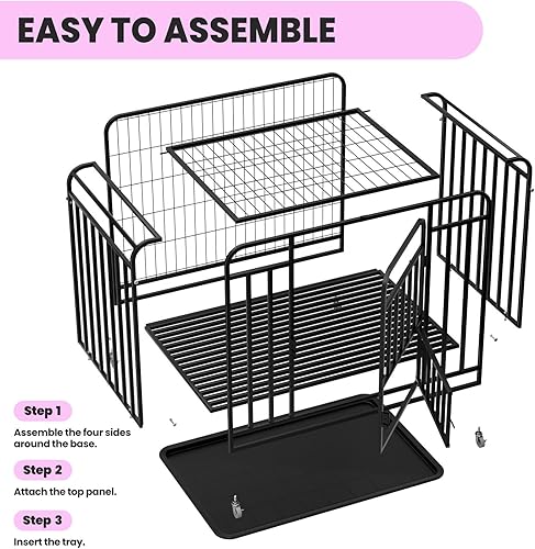 Miniatura 3 de Escape-Proof Dog Crate 42 Inch - Industrial Steel Frame Dog Kennel with 3 Doors & 4 Lockable Wheels, Durable Easy-Clean Dog Crate for Large Dogs in
