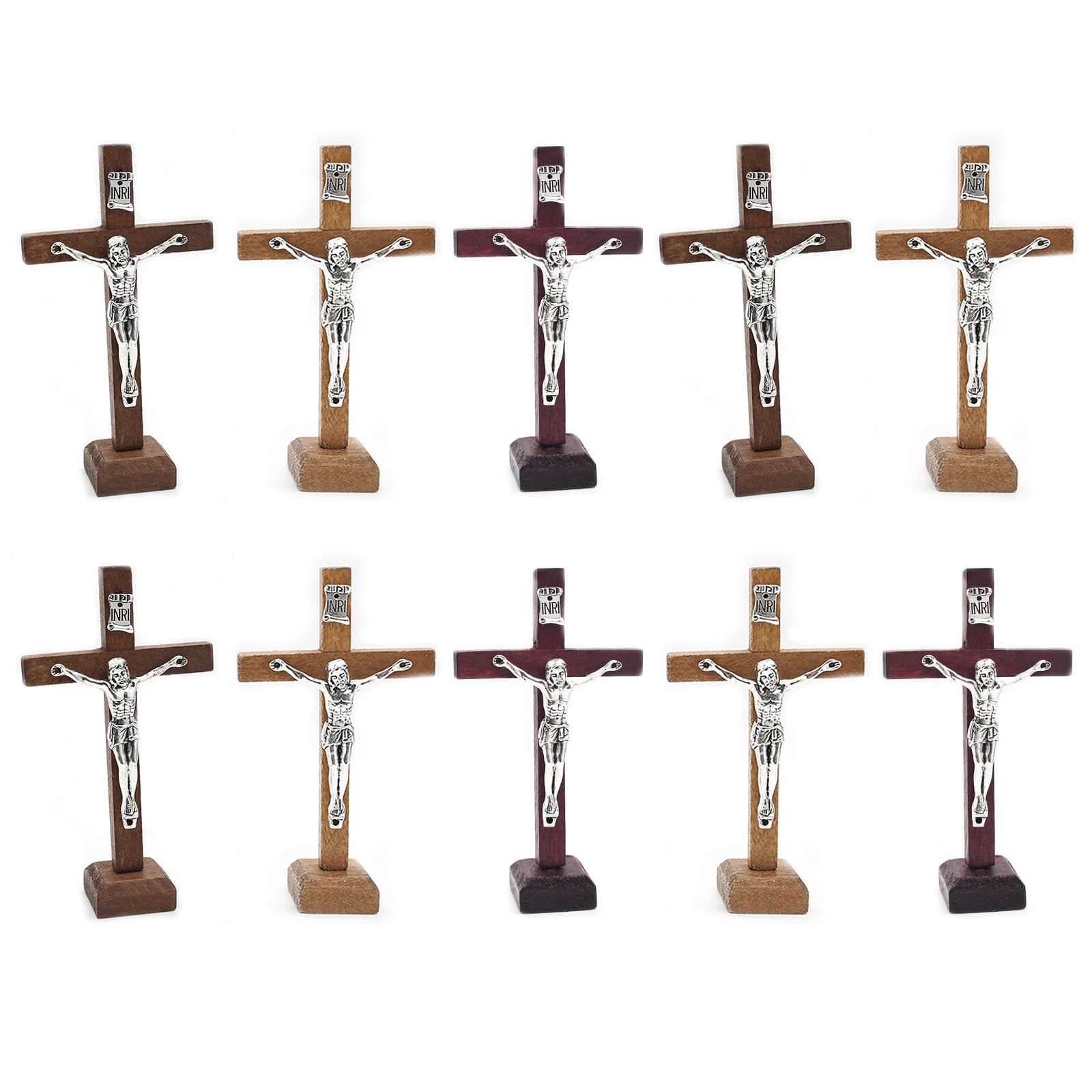 10pcs Wooden Tabletop Cross Ornament Standing Crucifix Cross Decoration Small Religious Christian Standing Cross Wooden Cross Ornament Tabletop Decor With Stand