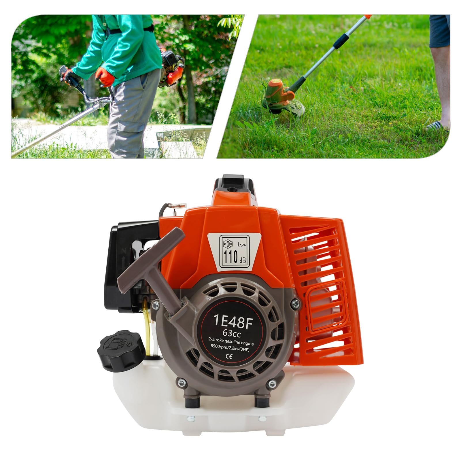 Silnik benzynowy 2,2 kW / 8500 obr./min, silnik dwusuwowy 63 cm³, chłodzony powietrzem, silnik do kosiarki 1 l i 3 KM – do podkaszarki do trawy, maszyn budowlanych i urządzeń rolniczych