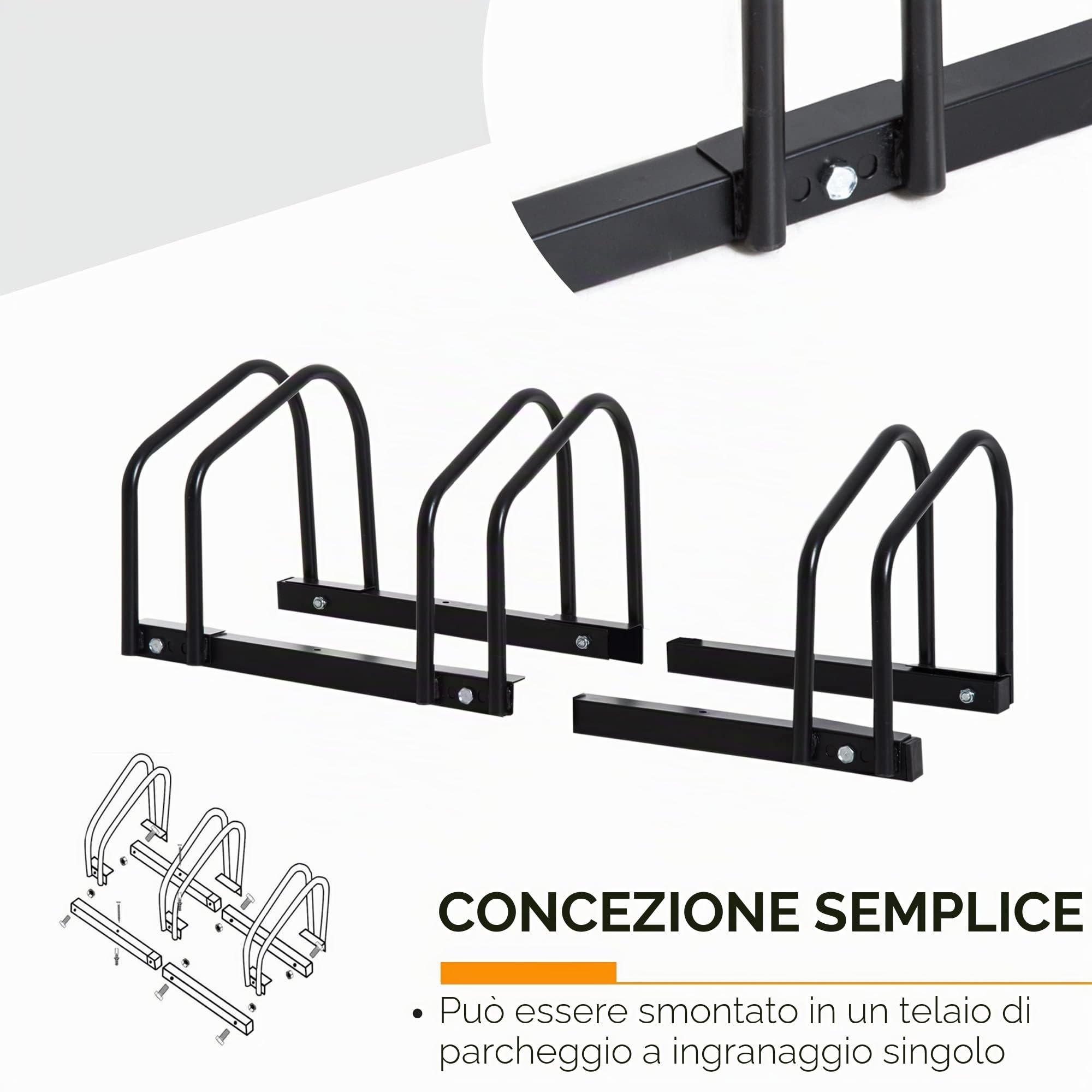 HOMCOM Portabici da pavimento/parete, 3 posti Nero | Portabici multiplo con blocco