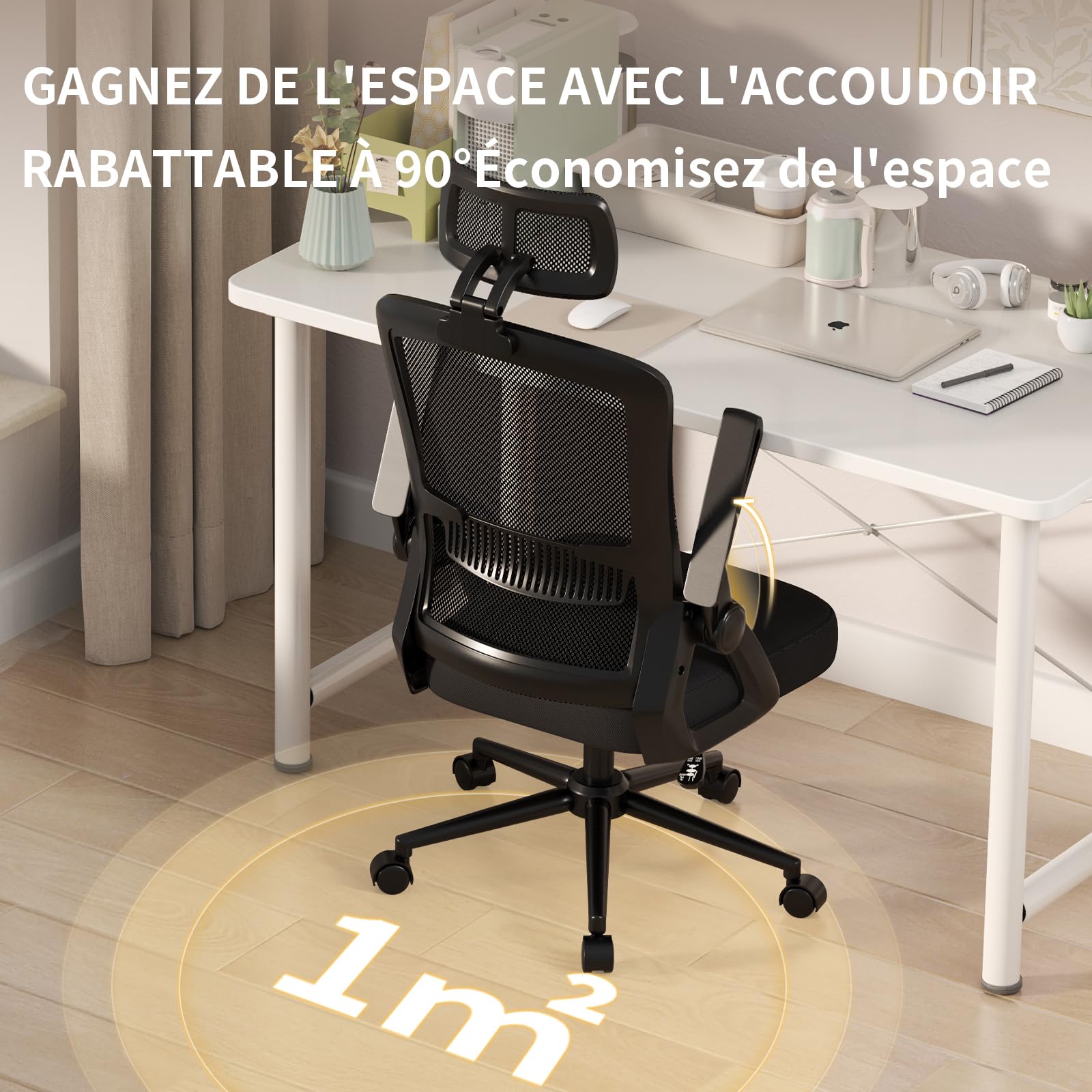naspaluro Chaise de Bureau Ergonomique avec Appui-tête Réglable,Noir