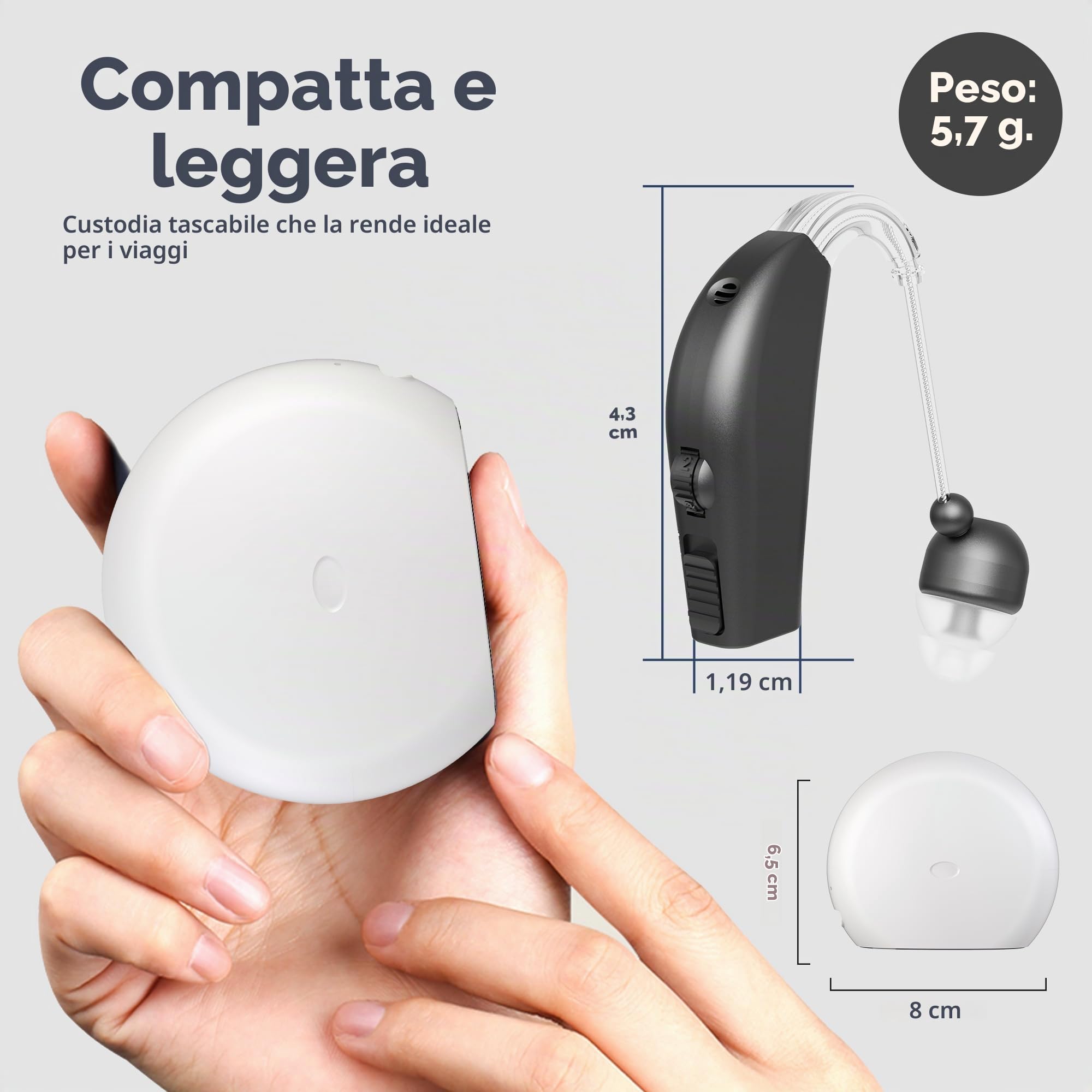 Dispositivo audio personale, batteria ricaricabile per tutto il giorno Leggero dietro l'orecchio Dispositivo vocale audio BTE Nero