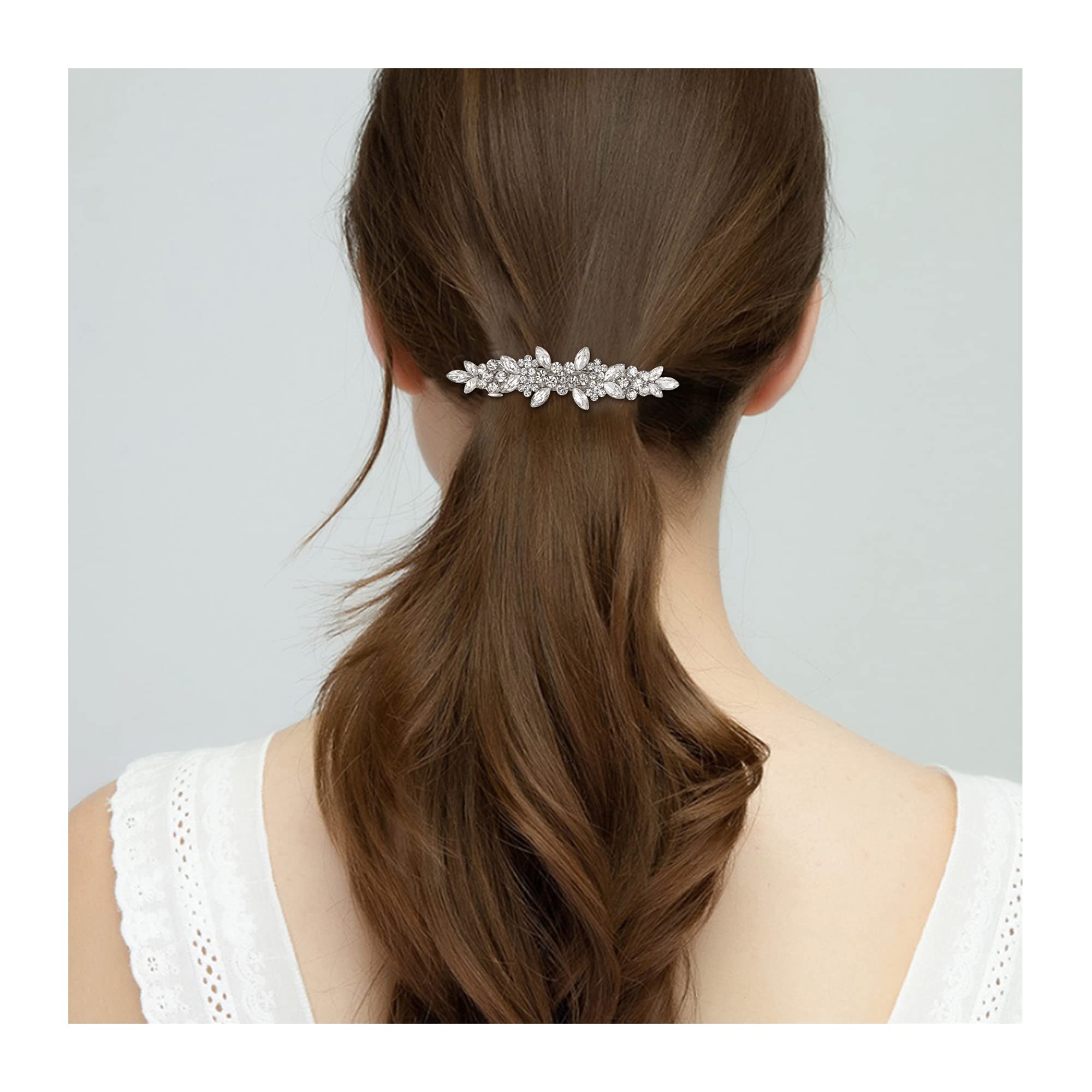 EVER FAITH Bridal Crystal Flower Hair Barrette Clip for Woman, Marquise Round Rhinestone Cluster Hair-Barrette for Banquet Clear Silver-Tone