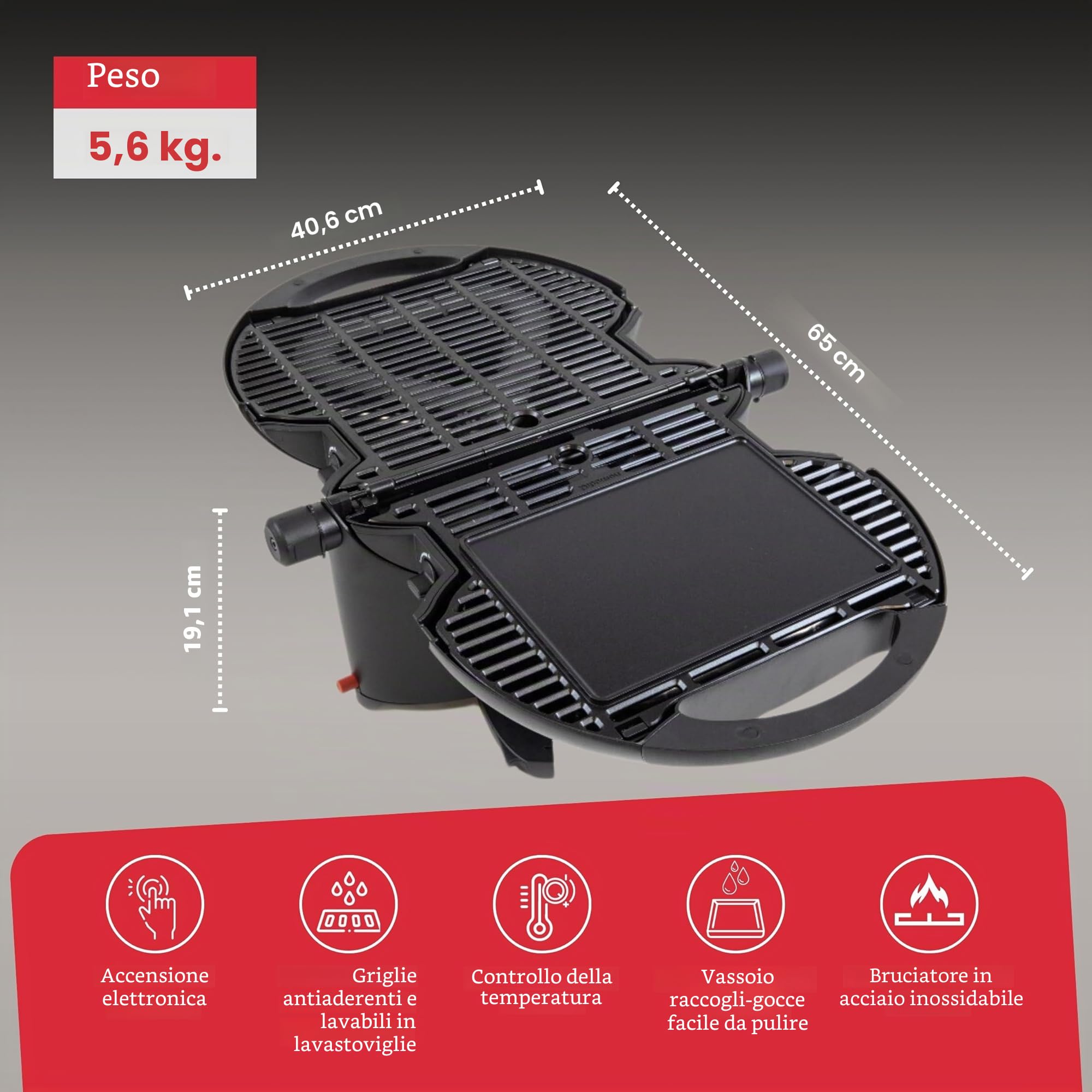NOMADIQ Barbecue portatile a gas propano | Piccolo, mini, leggero barbecue da tavolo | Perfetto per campeggio, tailgating, cucina all'aperto, camper, barche, viaggi (griglia)