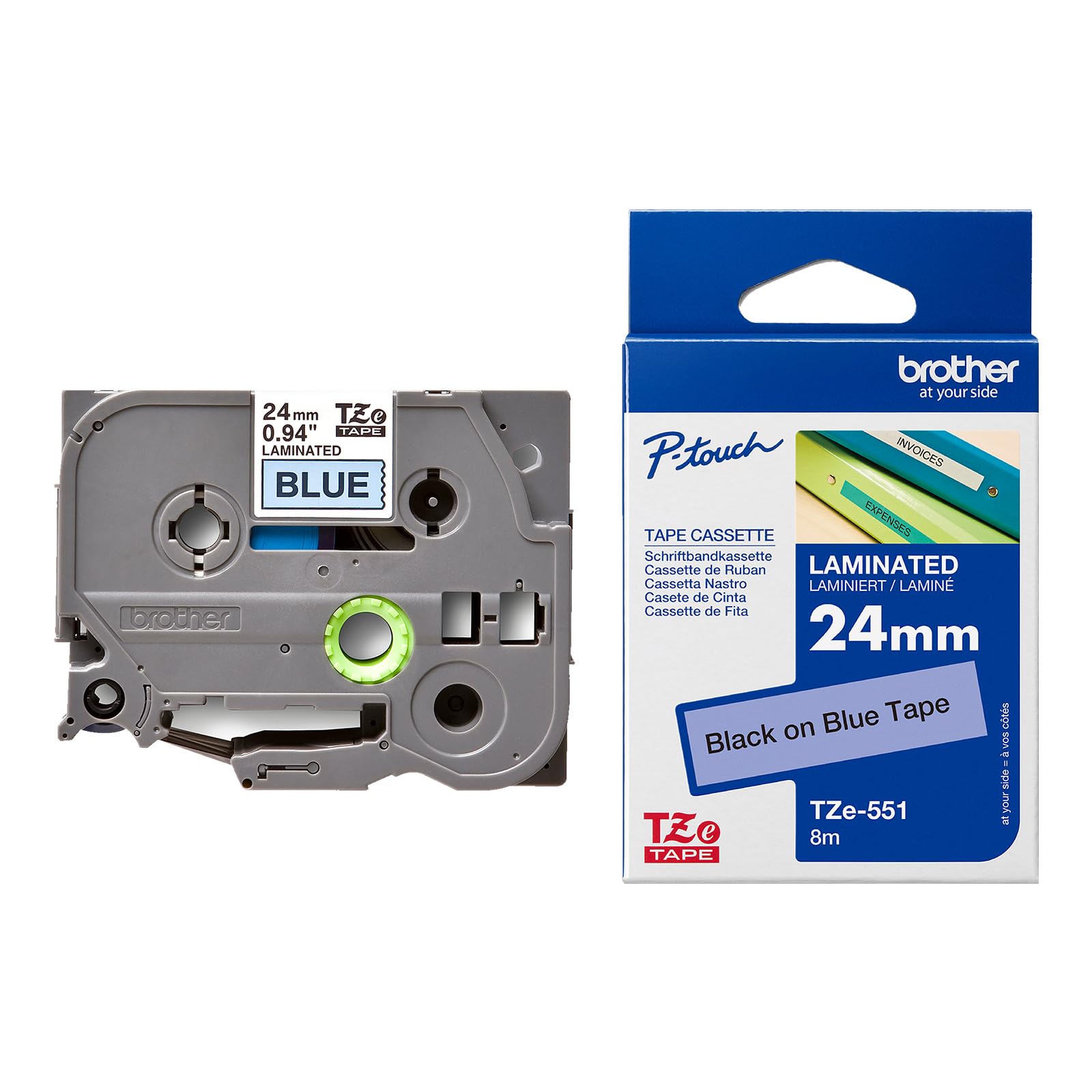 Brother TZE551 Nastro Laminato, 24 mm, Nero/Blu