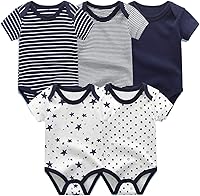 Vista 3 de Ropa unisex para bebés, paquete de 5 mamelucos de manga corta y 3 mamelucos con pies para bebé