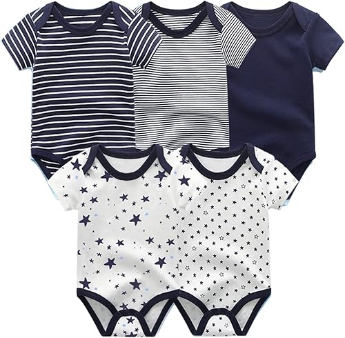 Miniatura 3 de Ropa unisex para bebés, paquete de 5 mamelucos de manga corta y 3 mamelucos con pies para bebé