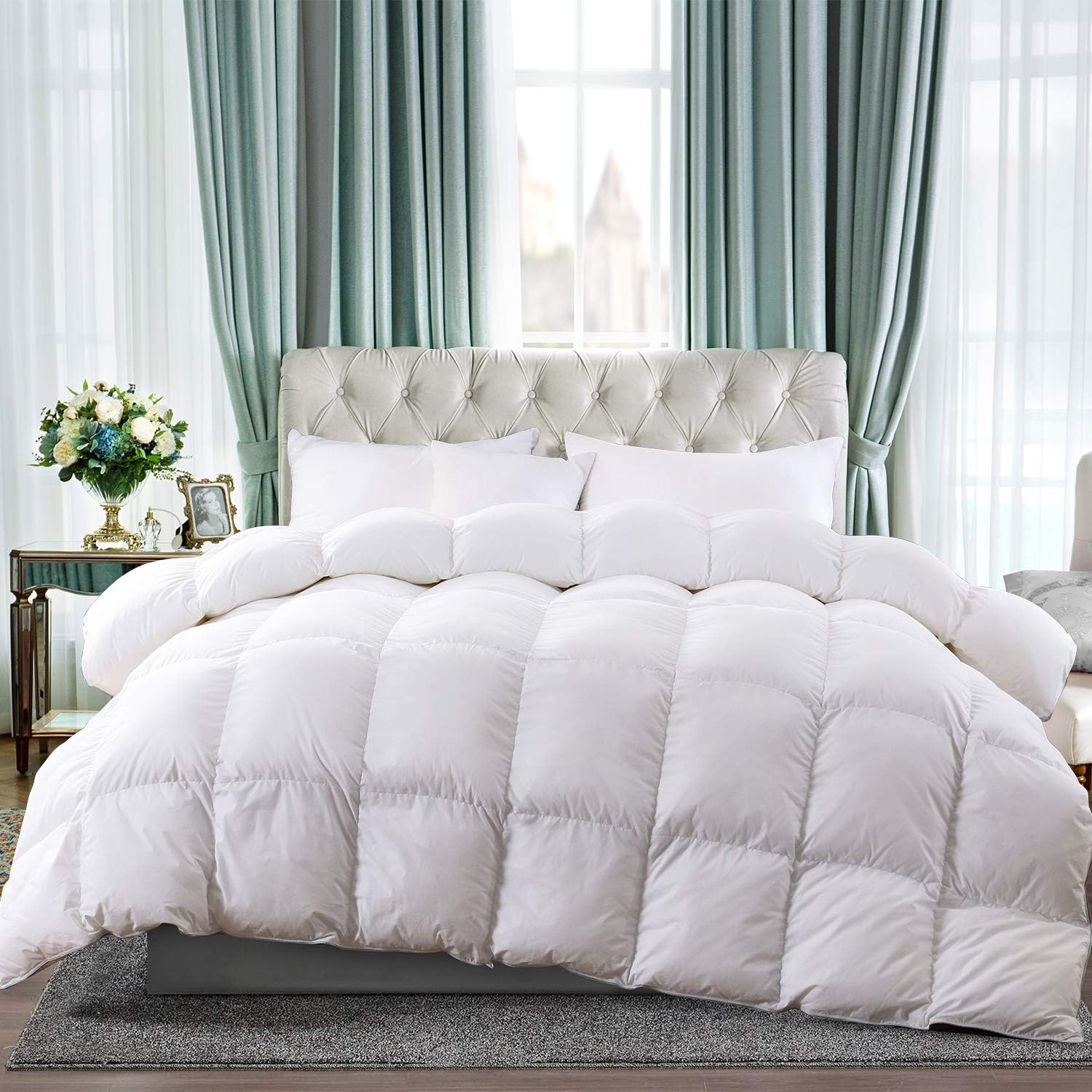 AIKOFUL Goose Down Comforter Twin Size,Cotton Cover White Muscovy Down