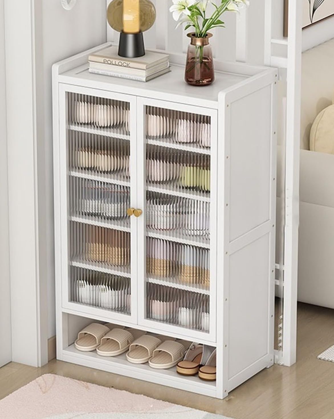 IvyLoutish 7 Tiers Bamboo Shoe Storage Cabinet with Transparent Doors Freestanding Shoe Rack with Shelves Entryway Shoe Cabinet for Hallway Living Room Bedroom,Freestanding Organizer