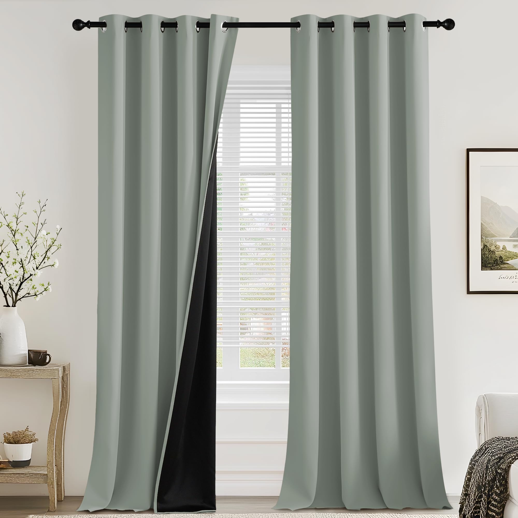 PONY DANCE 100% Blackout Eyelet Curtains, 2 Panels, 52" x 84", Sage Green โ image 1