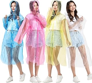 4 Pack Disposable Rain Ponchos for Adults & Kids - Waterproof Emergency Poncho with Hood & Sleeves, Individually Wrapped f...