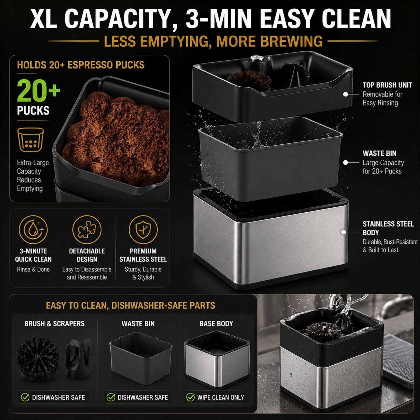 Caja de Golpeteo Eléctrica para Espresso, Herramienta de Limpieza Rápida de Mango, Estación Multi-Instalación Ahorro de Espacio para Mesa o Pared(White)