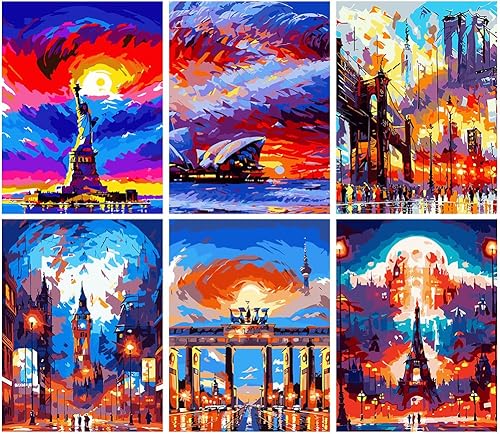 6 paquetes de pintura abstracta por números para adultos, kit de pintura acrílica fácil de paisaje por números para adultos principiantes, kits de