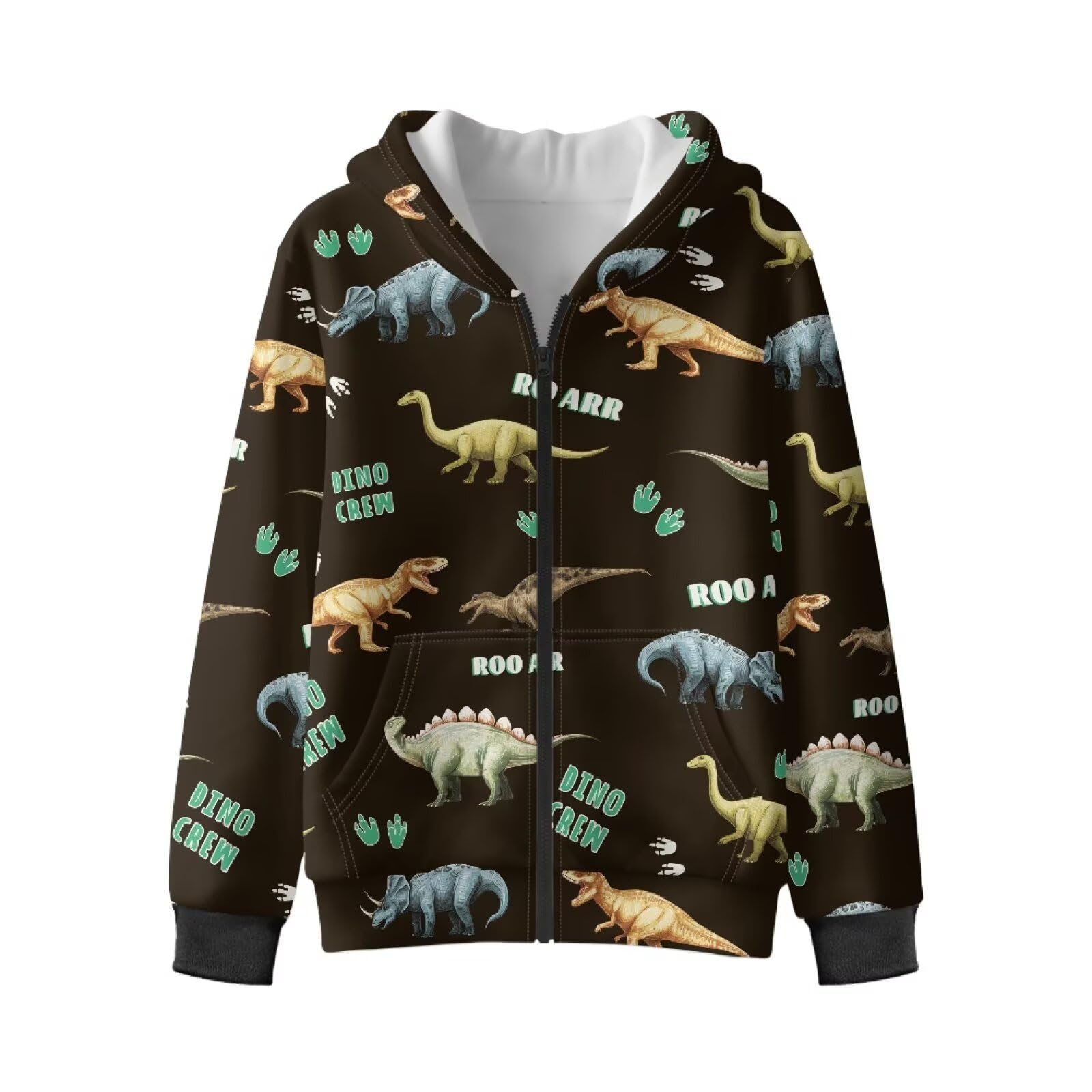 Xoenoiee Dziecięce bluzy z kapturem dla chłopców, zapinana na zamek, bluza 3D, fajna grafika zwierzęca, sweter z długim rękawem, top na jesień i zimę, Czarne dinozaury, 6-8 Years