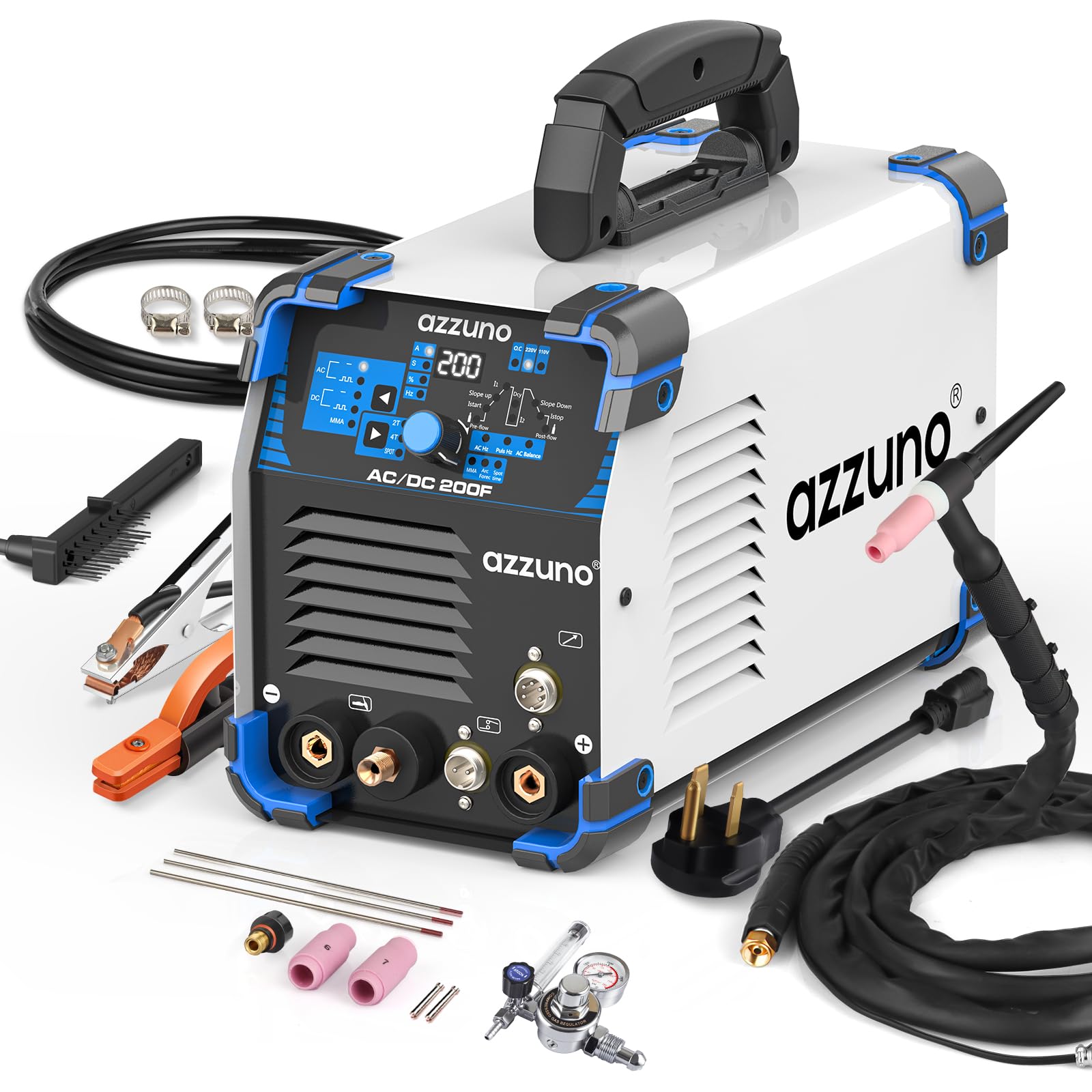 Photo 1 of AZZUNO AC/DC TIG Welder 200A with Pulse, 110V/220V Aluminum TIG Welding Machine, ACDC TIG/PULSE TIG/SPOT TIG/Stick Welder Machine
