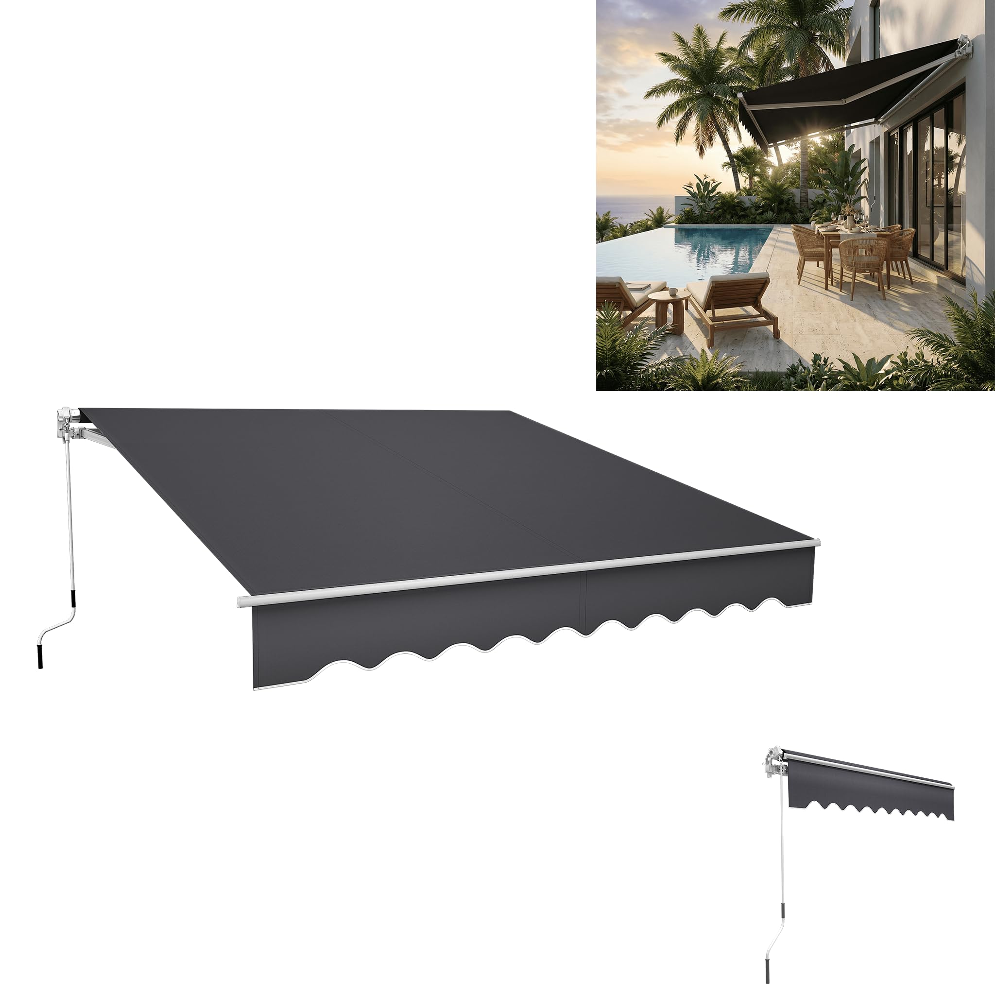Store de balcon contre la chaleur grand auvent 400 x 300 cm en aluminium