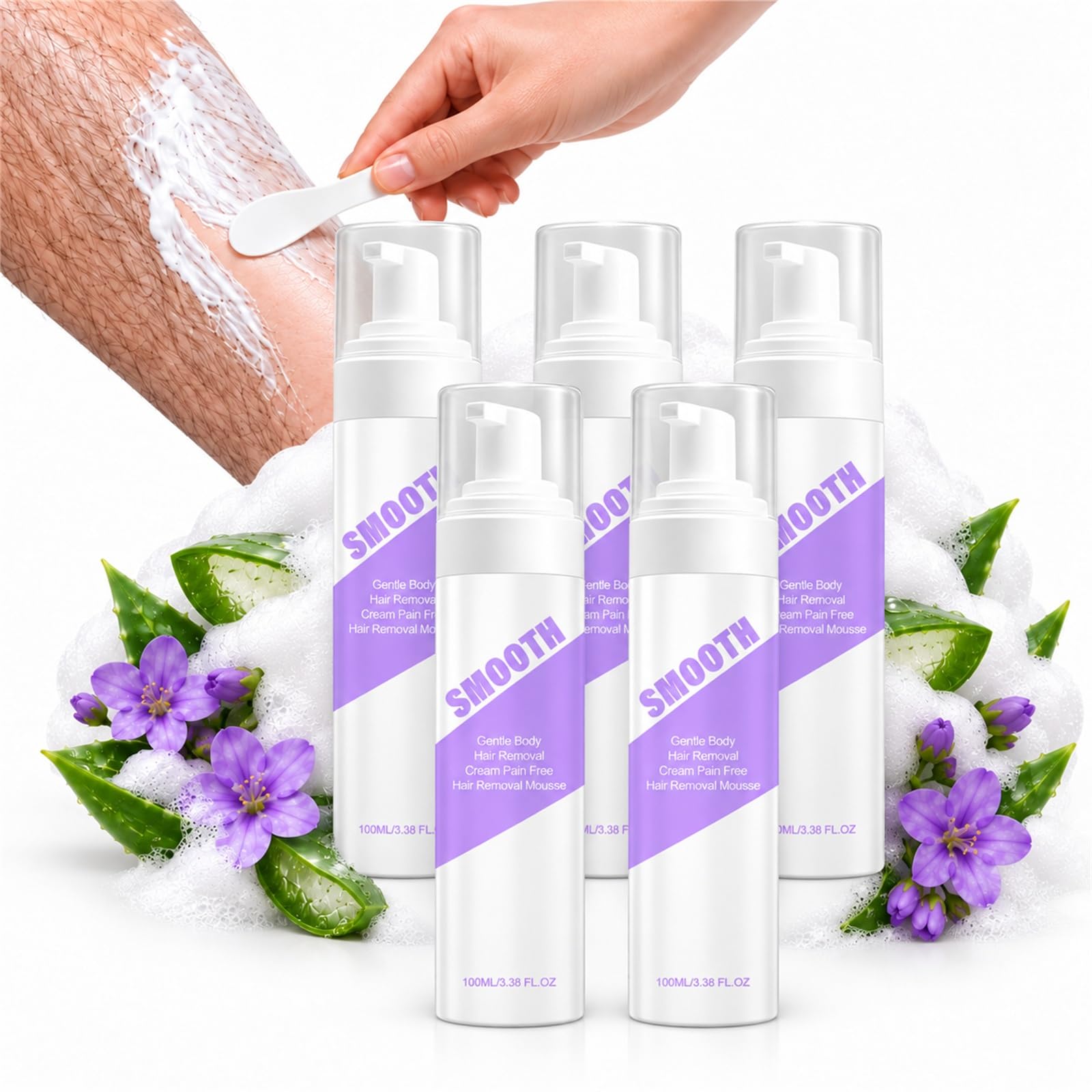 Spray depilatorio, spray depilatorio delicato per il corpo con aloe vera e ginseng, per gambe, braccia, ascelle, formula idratante pelle liscia, 100 ml. (5pcs)