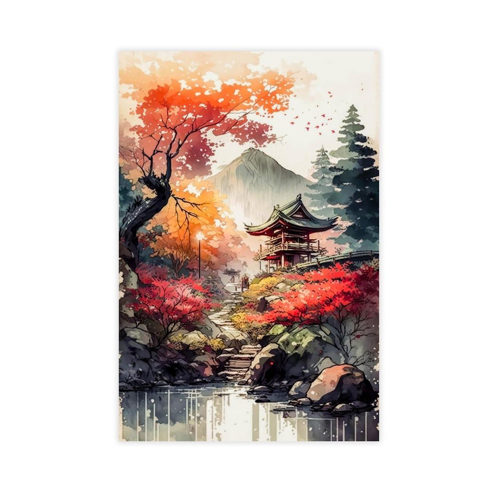 Qnvjqkdsi Unframe Japanese Landscape Watercolor Art (5) Canvas Poster Wall Art Decor Print Picture Paintings For Living Room Bedroom Decoration 24" L X 36" W