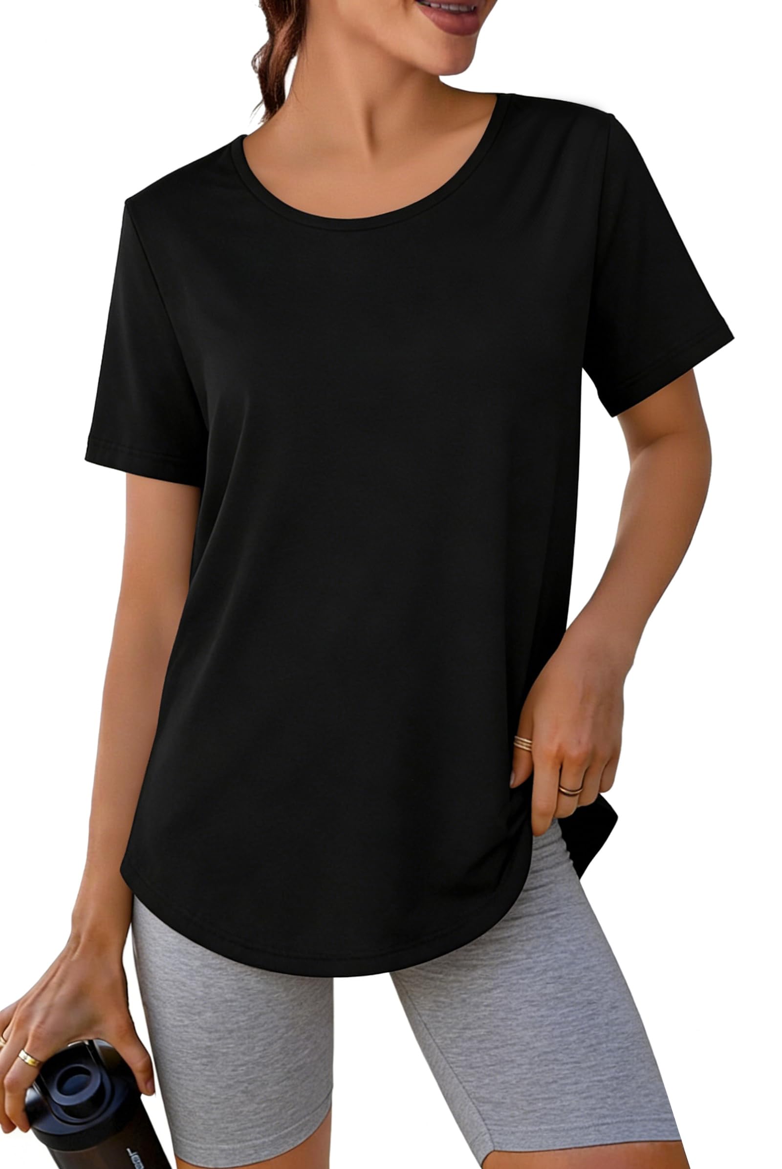 Crewhpo Sportshirt Damen Kurzarm Funktionsshirt Back Mesh Sportshirt Leicht Laufshirt Fitness Locker Sport Oberteile Atmungsaktiv Sport Tshirt Für Yoga Tennis S-XXL