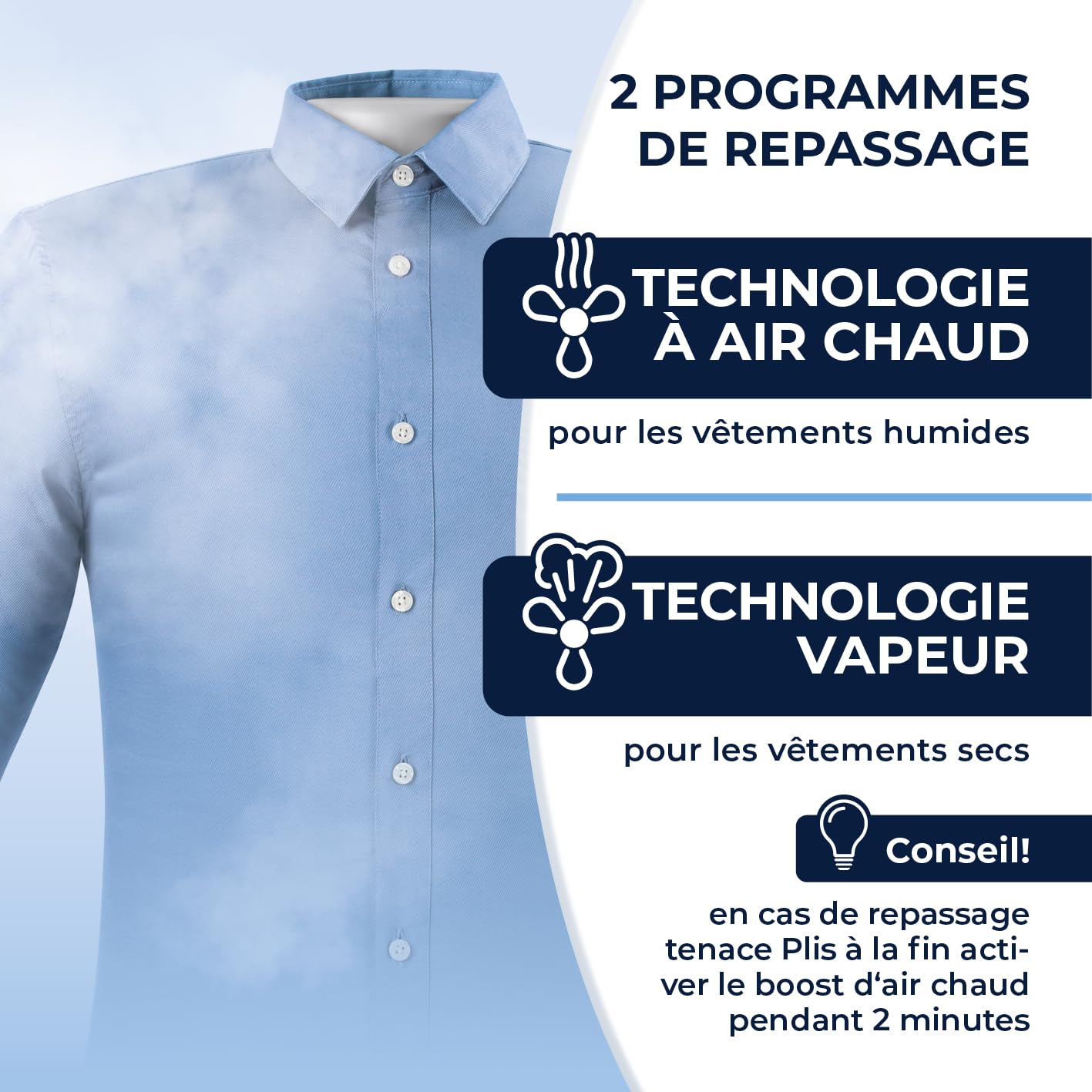 CLEANmaxx PRO STEAM presse à repasser automatique pour chemises avec fonction vapeur, écran tactile, Noir