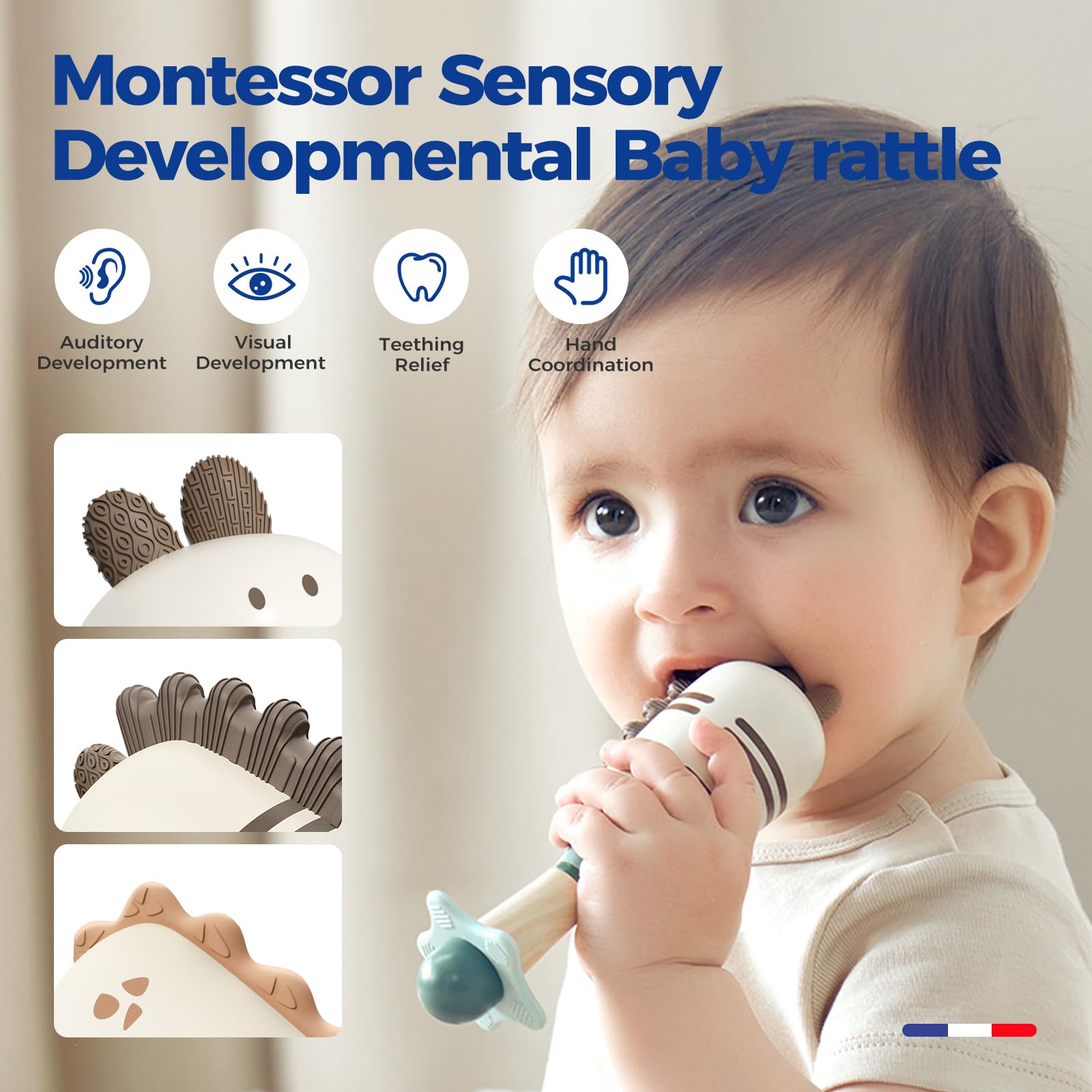 Evoceler Baby Toys, 2 Pac Dinosaur Rattles & Shaker Toys with Teether, Sensory Toys for 0+M Babies, Soft Silicone BPA Free, Perfect Size for Grasp and Shake, Ideal Baby Boy Girl Toy Gift