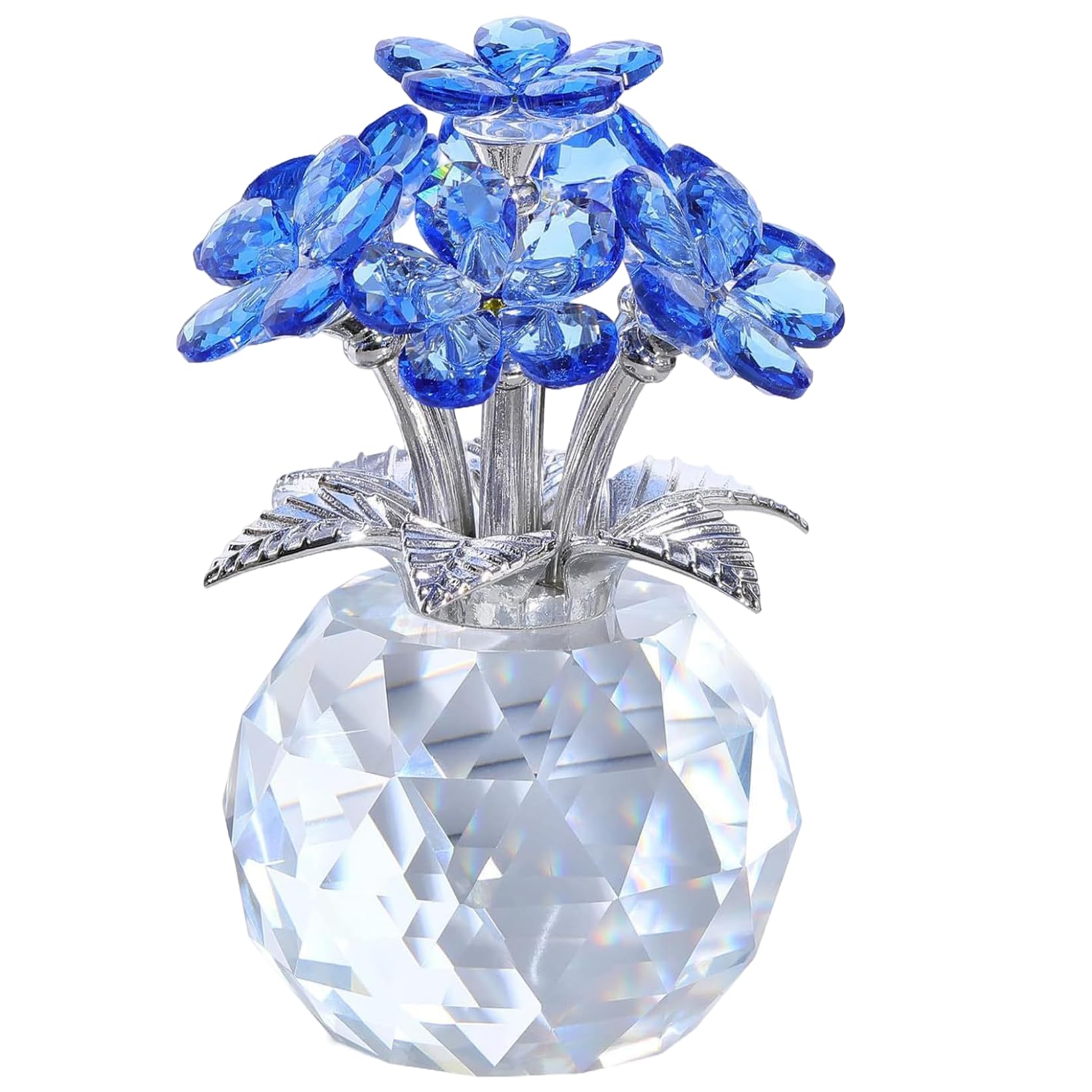 Ameble 4.3x2.8 Inch Forget Me Not Flowers Crystal Ornaments for Home Office Tabletop Centerpieces - Blue
