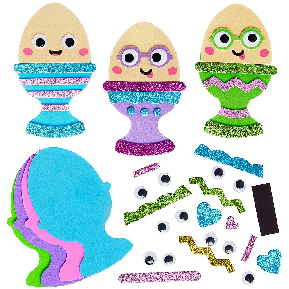 Baker Ross WA125 Egg Cup Mix & Match Magnet Kits - Pack of 8, Fun Foam Craft Kits for Easter Magnets