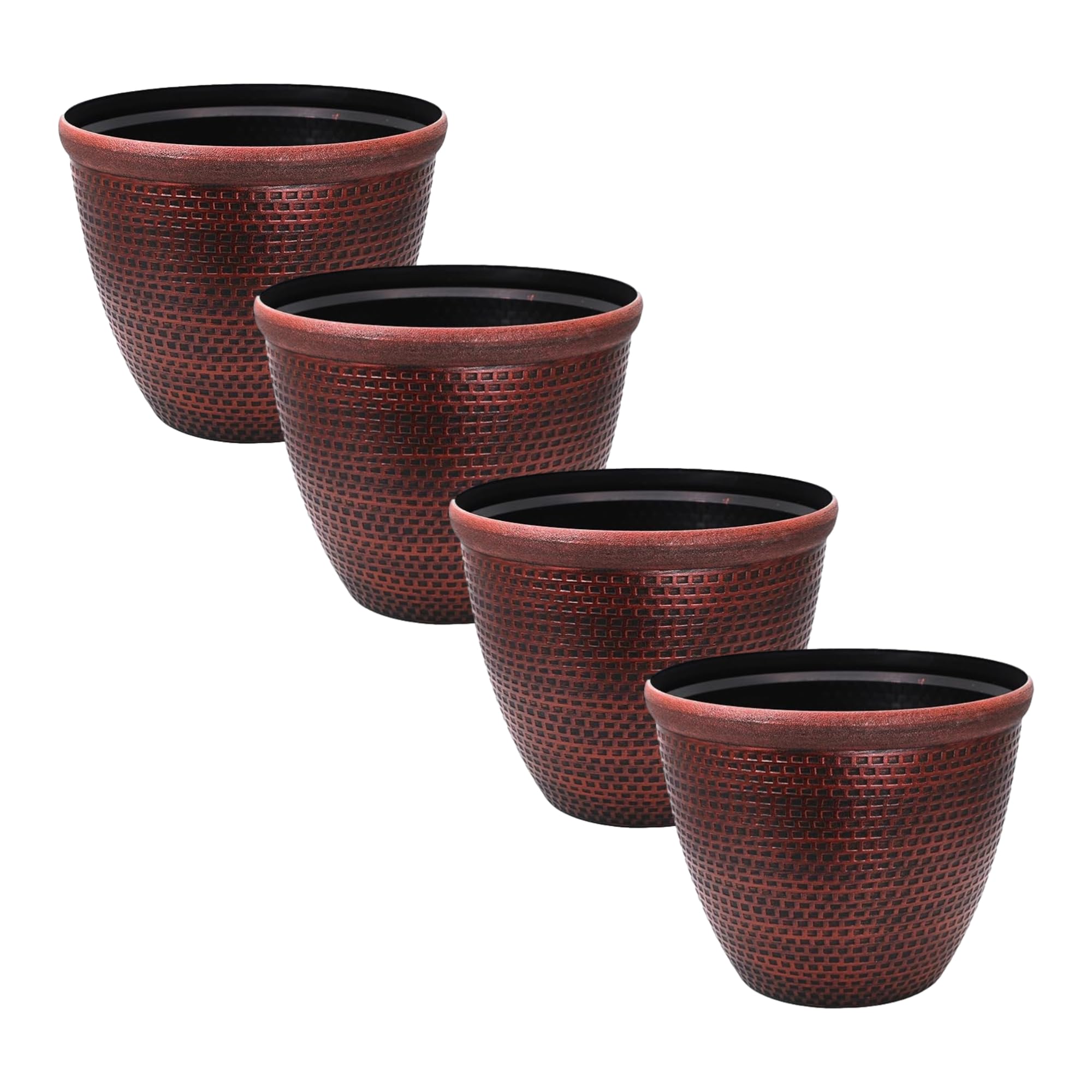 Fyne-Finds Copper Set Of 4 Plastic Cromarty Planter 30Cm, 12Inch Antique Pot 10L Garden Patio Balcony Decor Plant Pot Cover With Drainage Holes