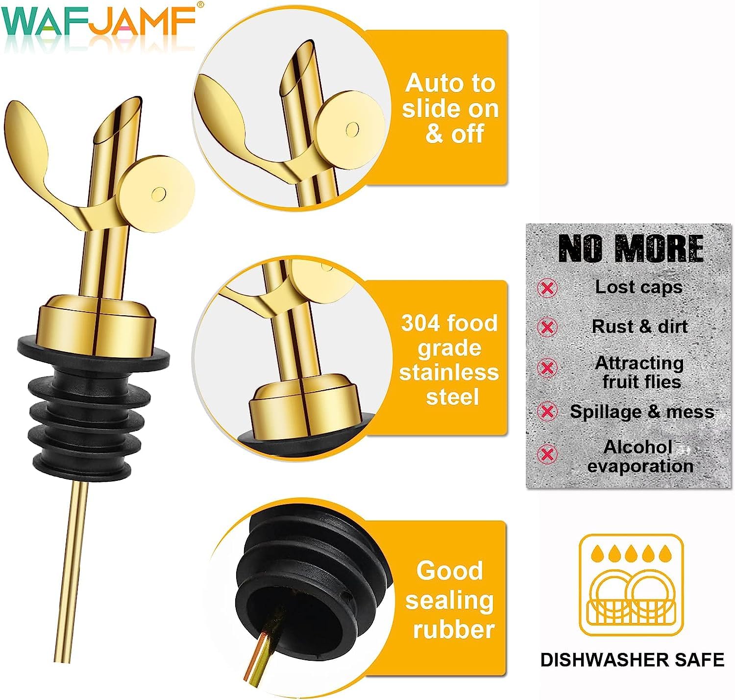 WAFJAMF 4 Pcs Weighted Stainless Steel Bottle Pourers, Self Closing Olive Oil Dispenser Spout - Image 2