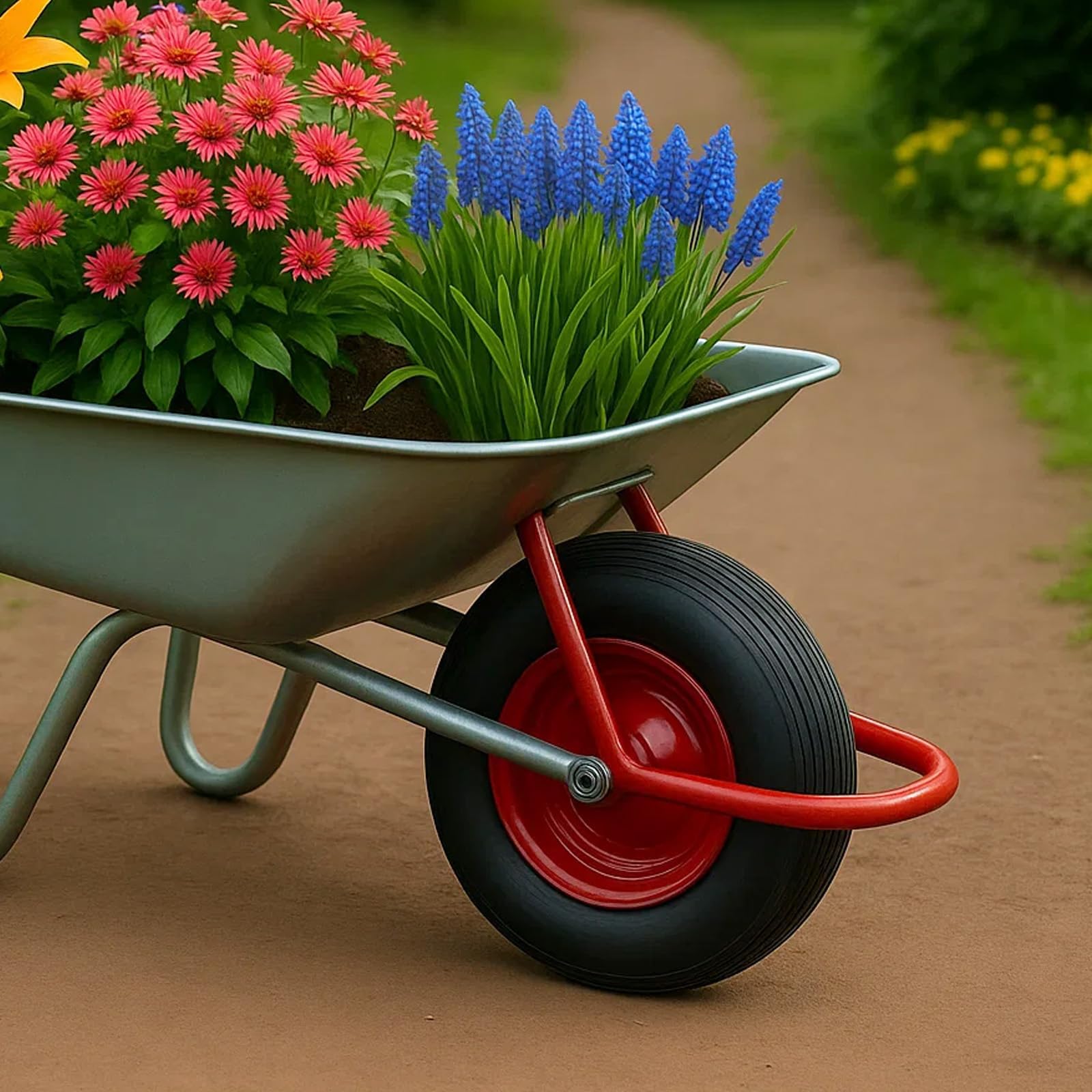 Schubkarrenrad 4.80/4.00-8 PU Vollgummi pannensicher – Ersatzrad für Schubkarre mit Rillenprofil, langlebiges PU Rad für Gartenkarre, Sackkarre & Transportwagen