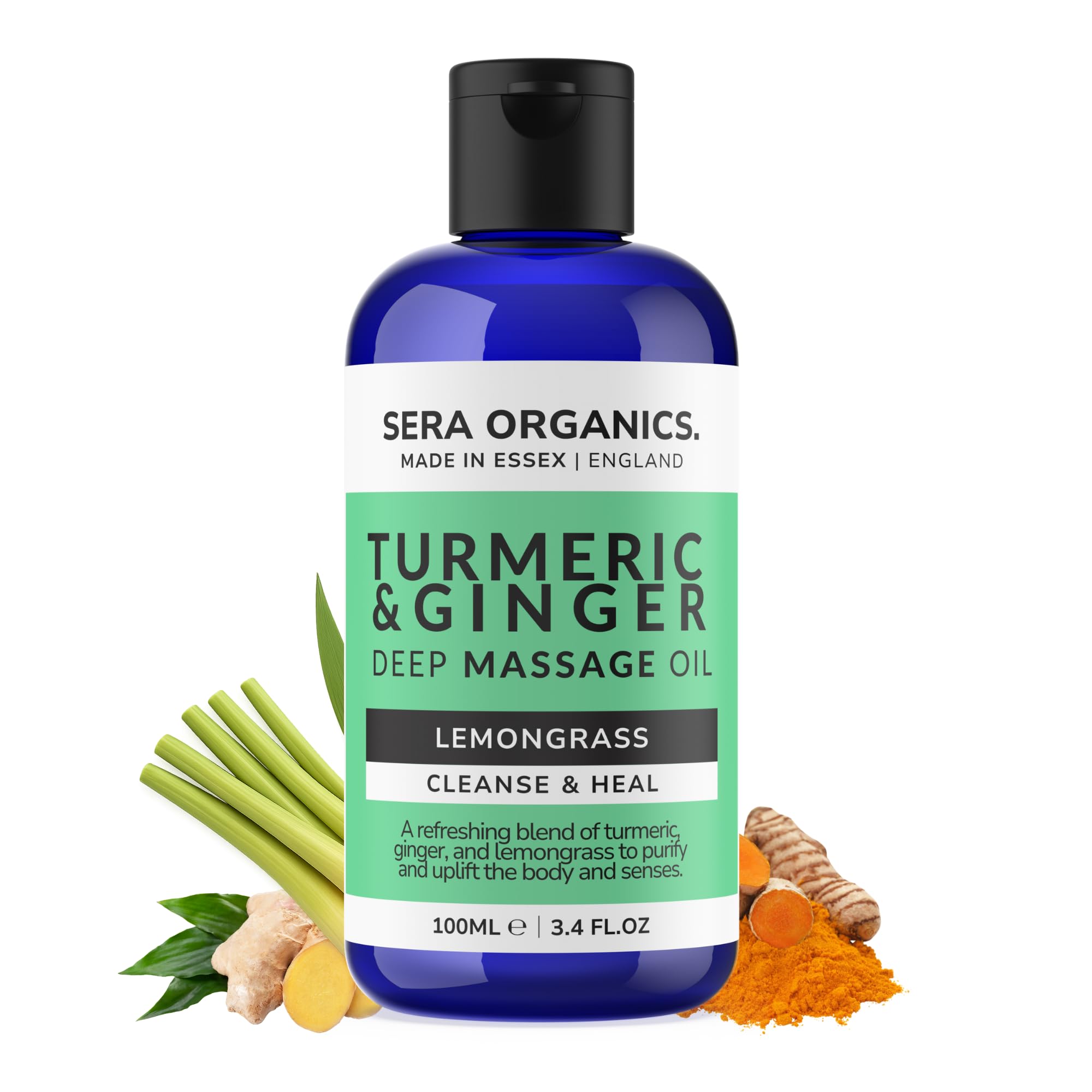 Turmeric Massage Oil - Arthritis Relief & Muscle Pain | Anti-Inflammatory, Lymphatic Drainage, Joint & Nerve Soothing, Sleep Support | Ginger & Lemongrass for Deep Tissue Massage | Sera Organics 100ml