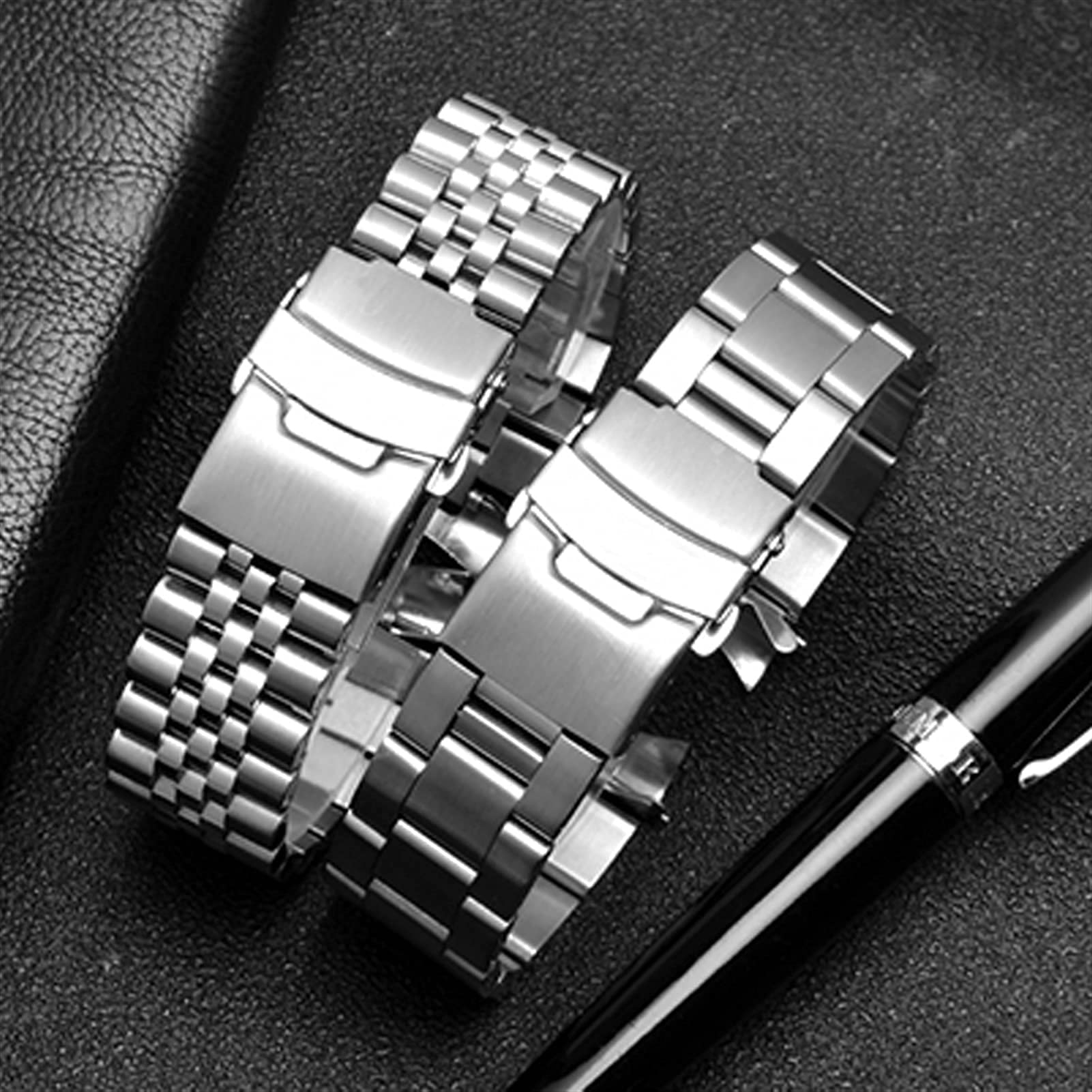 Massives Edelstahlarmband, Schnellverschluss, Metall, gebogenes Ende, Herren-Faltschließe, Armband, Zubehör, 20 mm, 22 mm