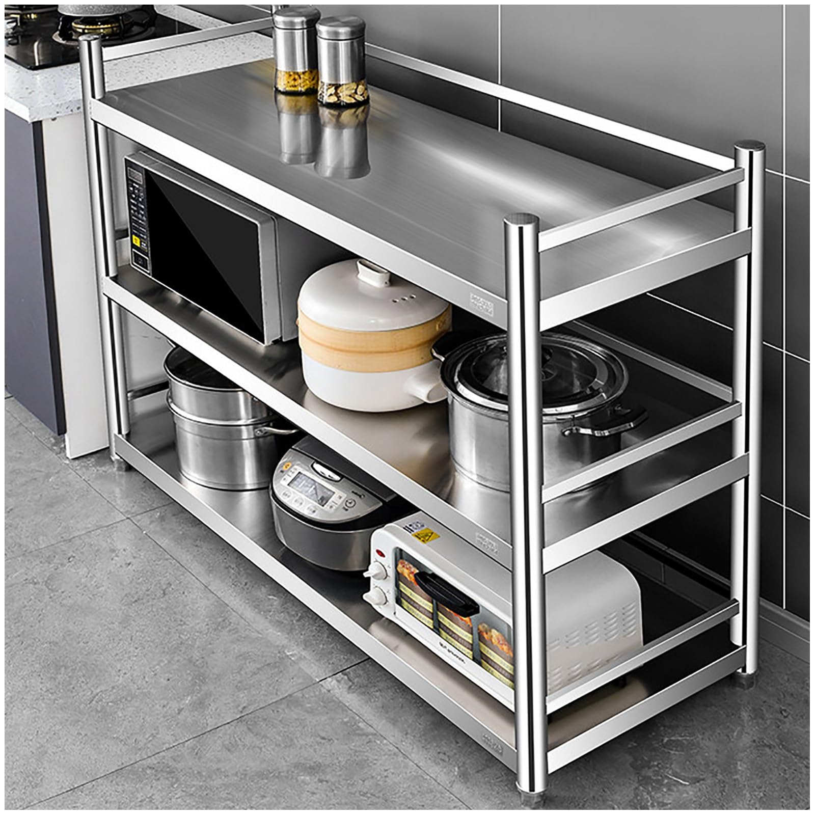 Tavolo in acciaio inox per preparazione e lavoro, preparazione degli alimenti, attività di manutenzione, scaffale a pianta aperta, isola da cucina, tavolo da lavoro per barbecue, cucina, casa e garage