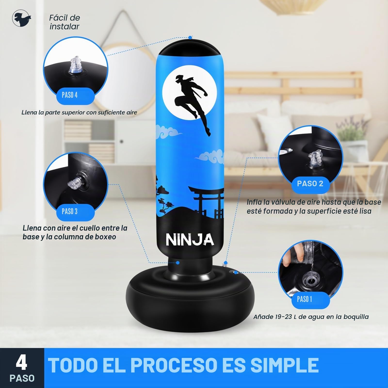 Saco de Boxeo, Bolsa de Boxeo Independiente 168cm, Incluye Guantes de Boxeo y Bombas Inflables Manuales, Saco de Boxeo para Niños de 5 a 12 años, Juego de Boxeo
